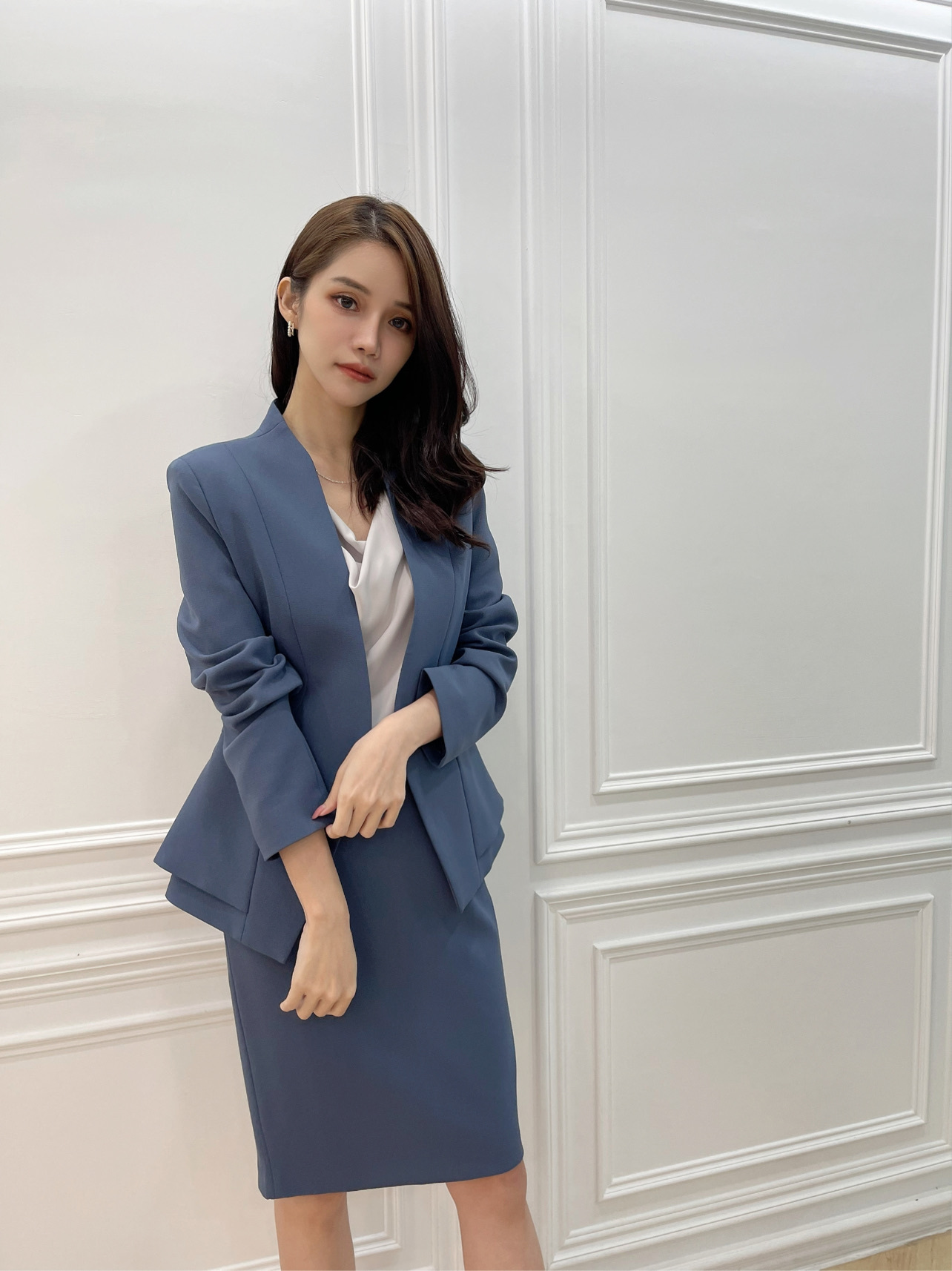簡約修身套裝(深藍)