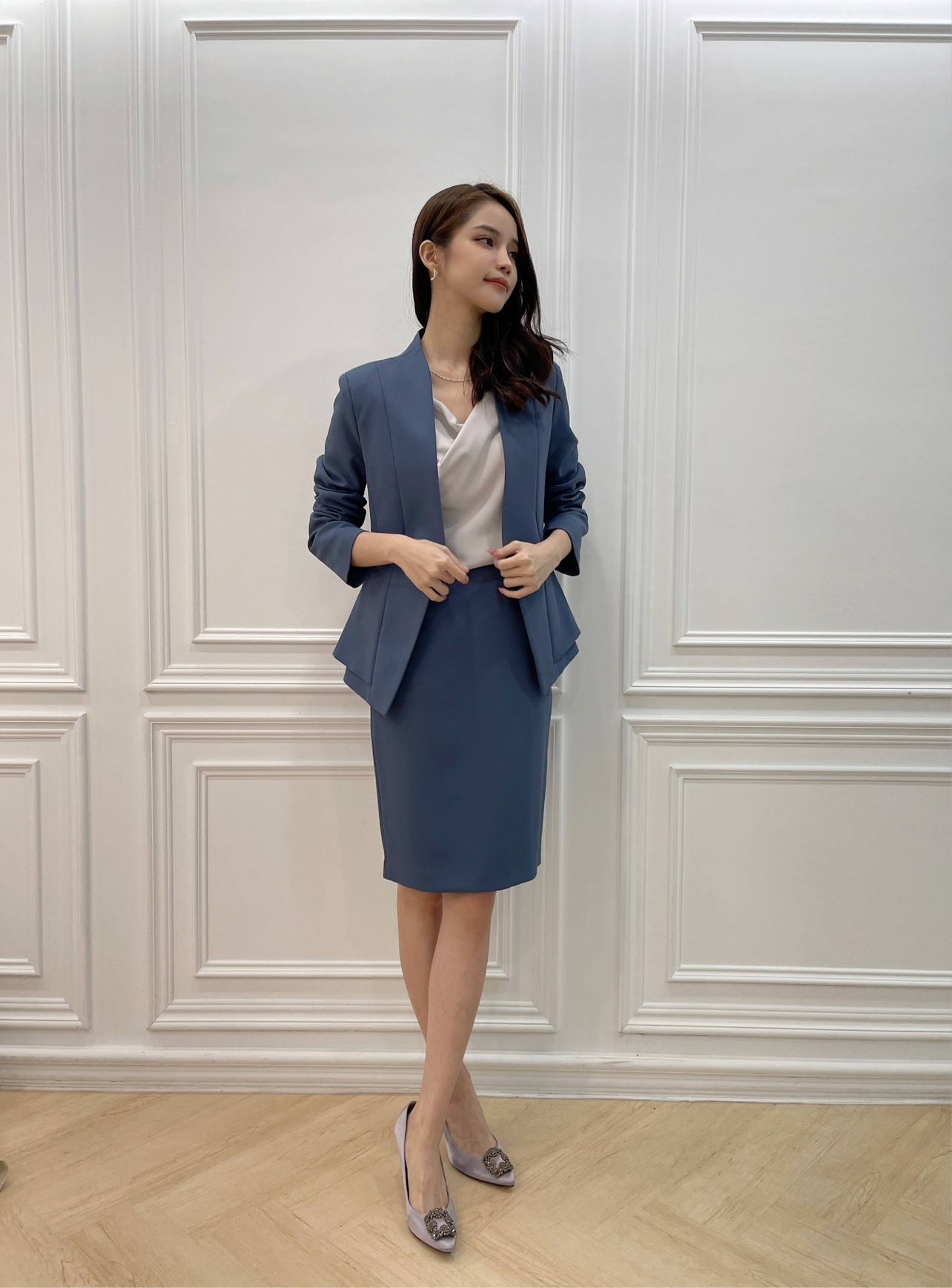 簡約修身套裝(深藍)