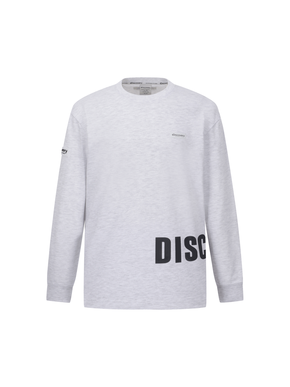 Discovery 棉質刻字 大字 Air Heat 長袖 淺灰色 男
