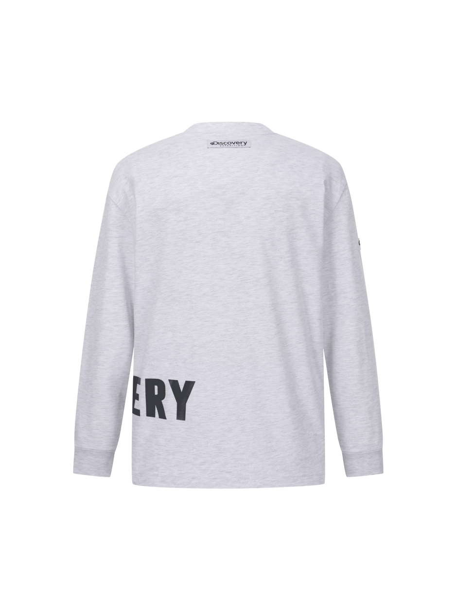 Discovery 棉質刻字 大字 Air Heat 長袖 淺灰色 男