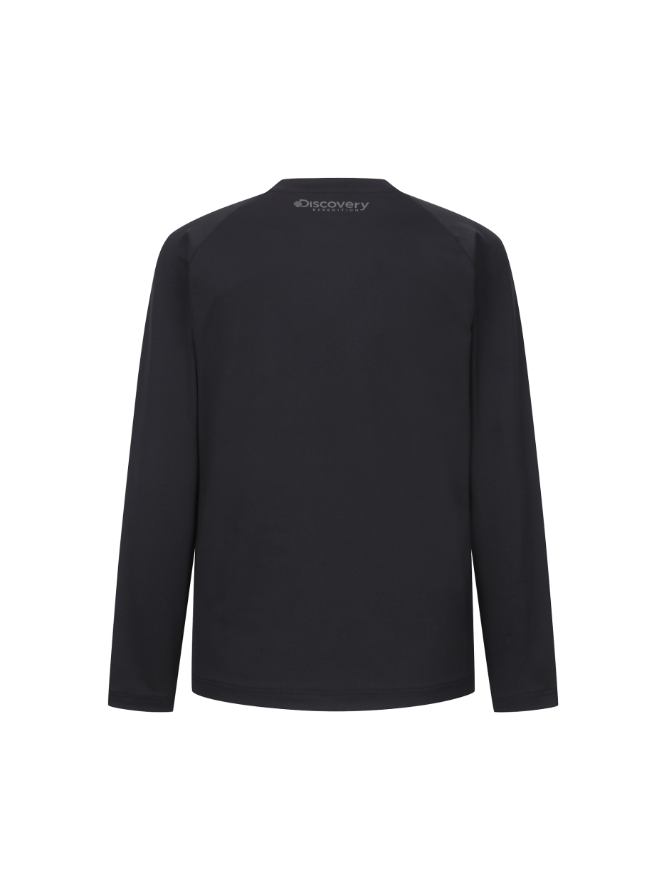 Discovery 圓領 小標LOGO 長袖  黑色 男