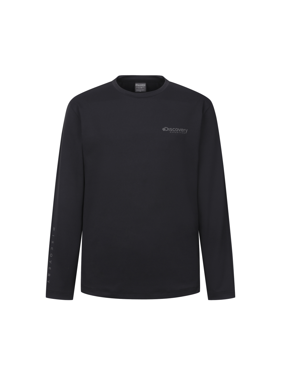 Discovery 圓領 小標LOGO 長袖  黑色 男