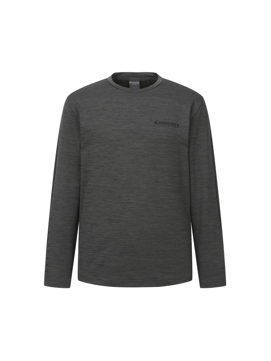 Discovery 圓領 小標LOGO 長袖  深灰色 男