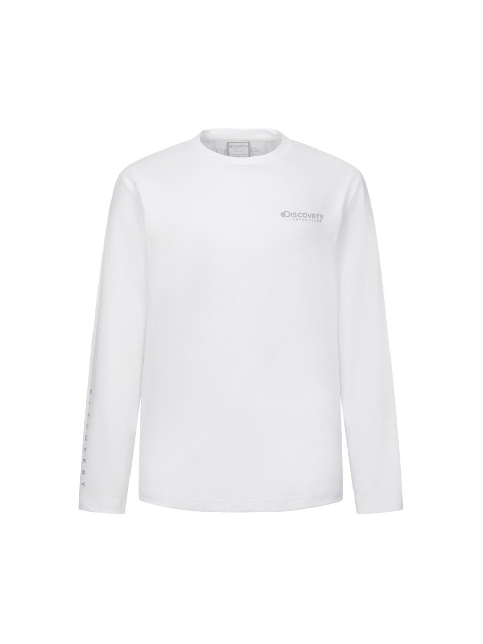 Discovery 圓領 小標LOGO 長袖  白色 男