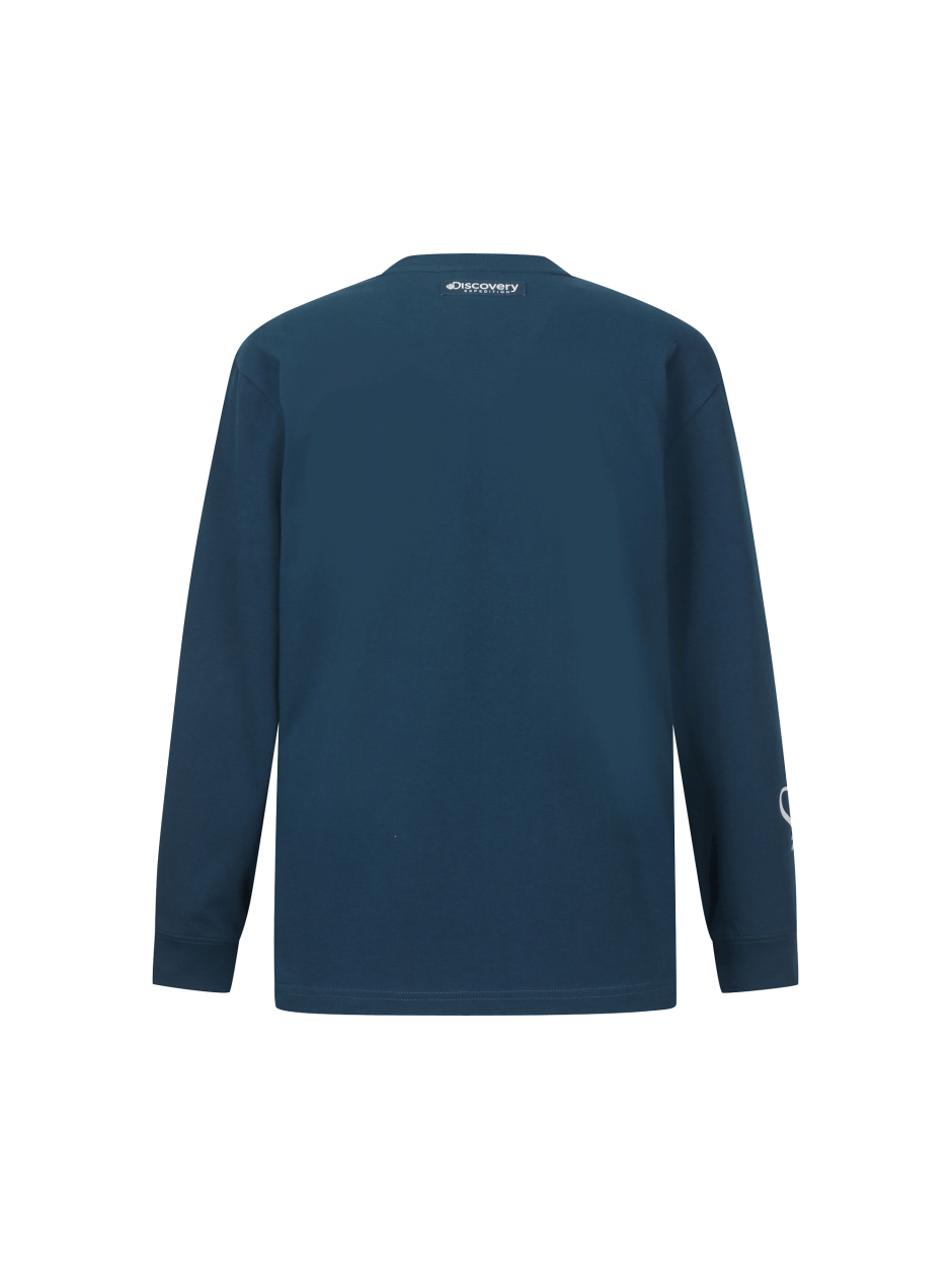 Discovery 圓領 側邊刻字 小標LOGO 長袖  藍色 男