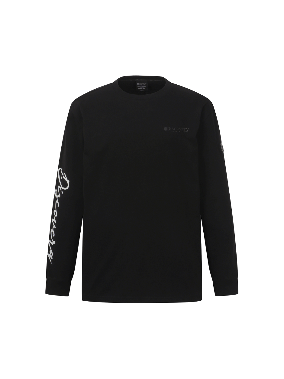 Discovery 圓領 側邊刻字 小標LOGO 長袖  黑色 男
