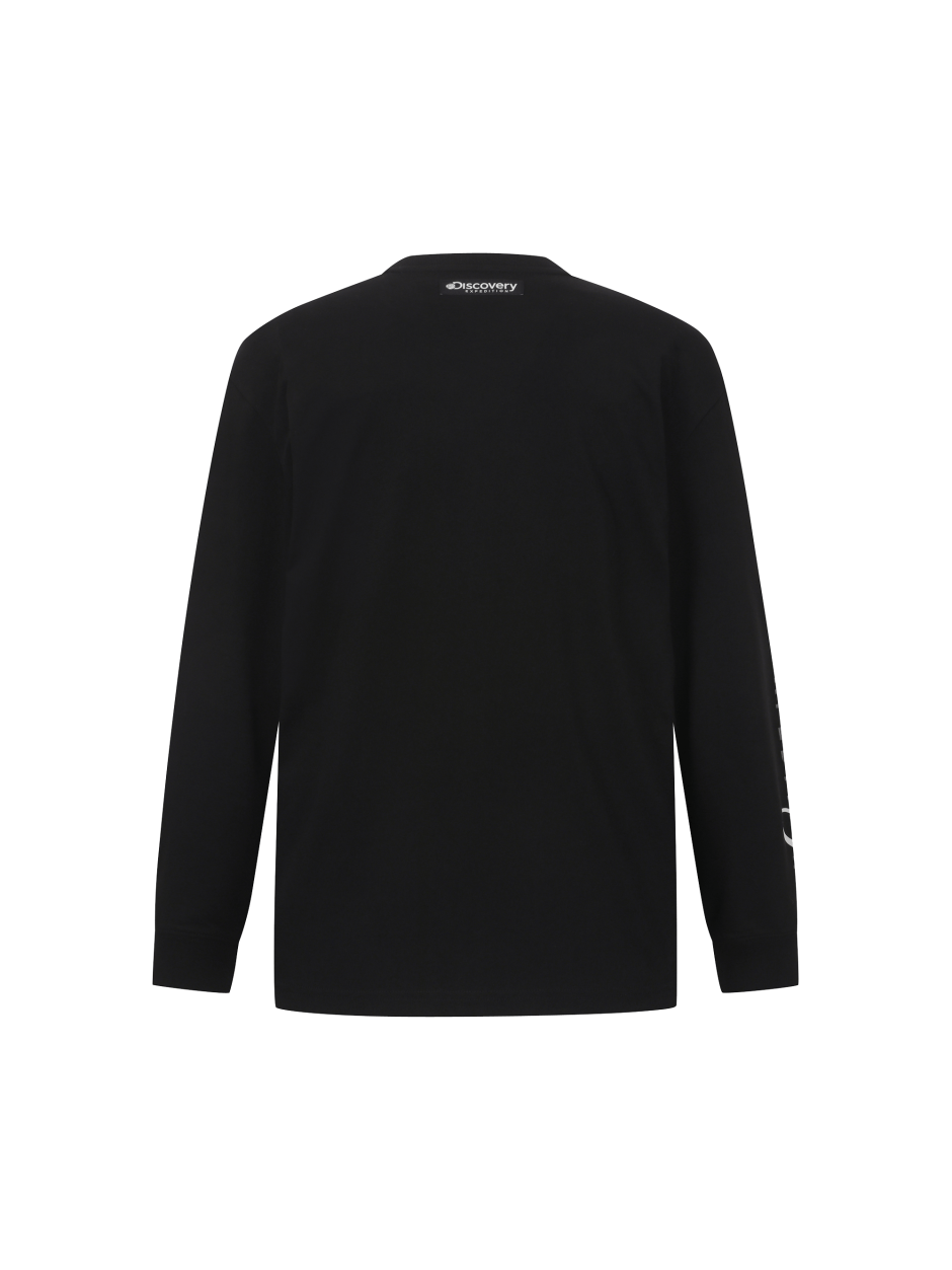 Discovery 圓領 側邊刻字 小標LOGO 長袖  黑色 男
