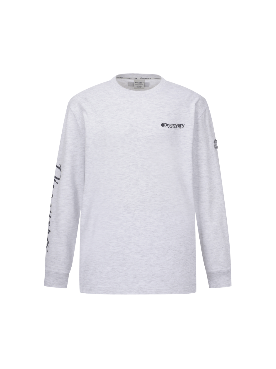 Discovery 圓領 側邊刻字 小標LOGO 長袖  淺灰色 男