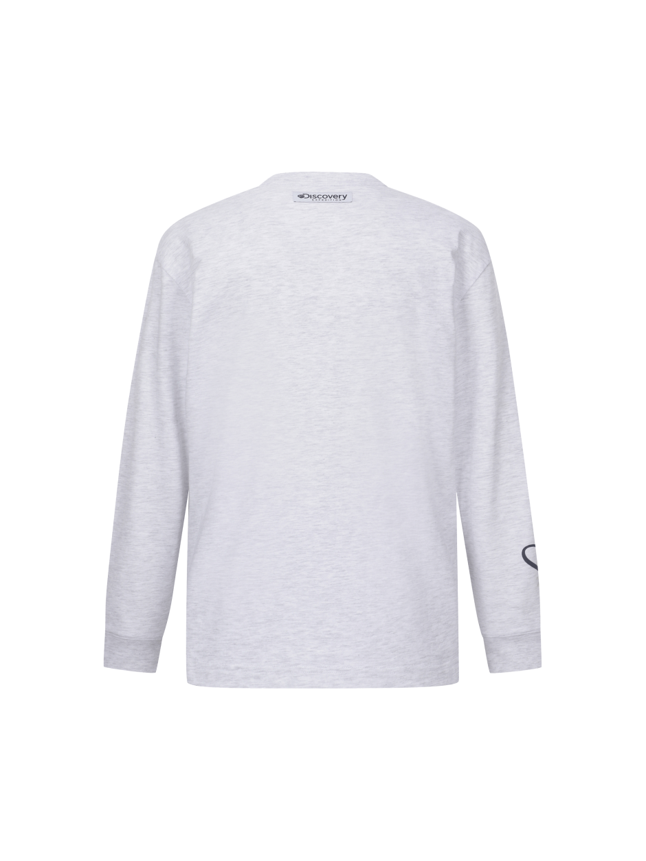 Discovery 圓領 側邊刻字 小標LOGO 長袖  淺灰色 男