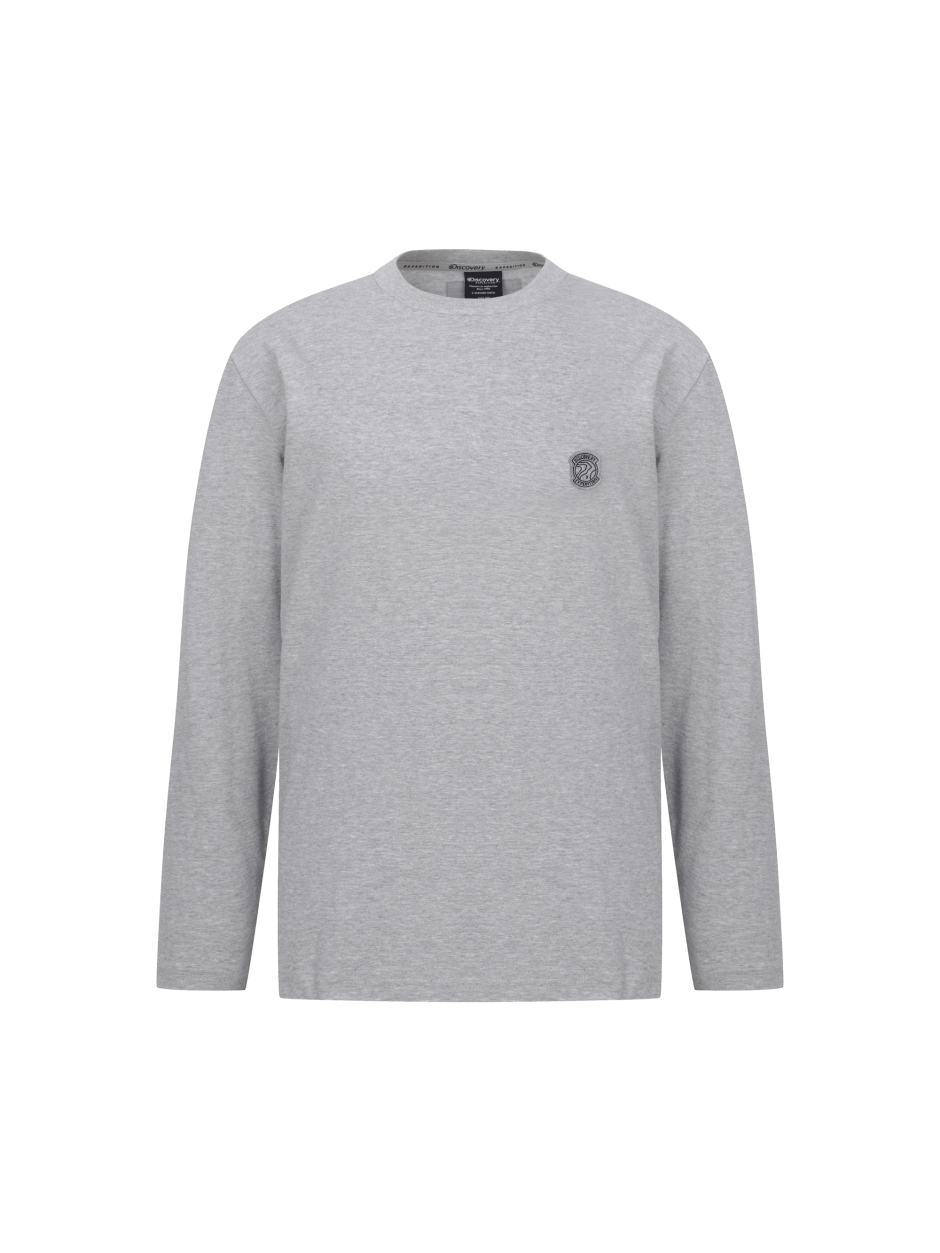 Discovery 圓領 棉質 Air Heat 小LOGO 長袖 淺灰色 男