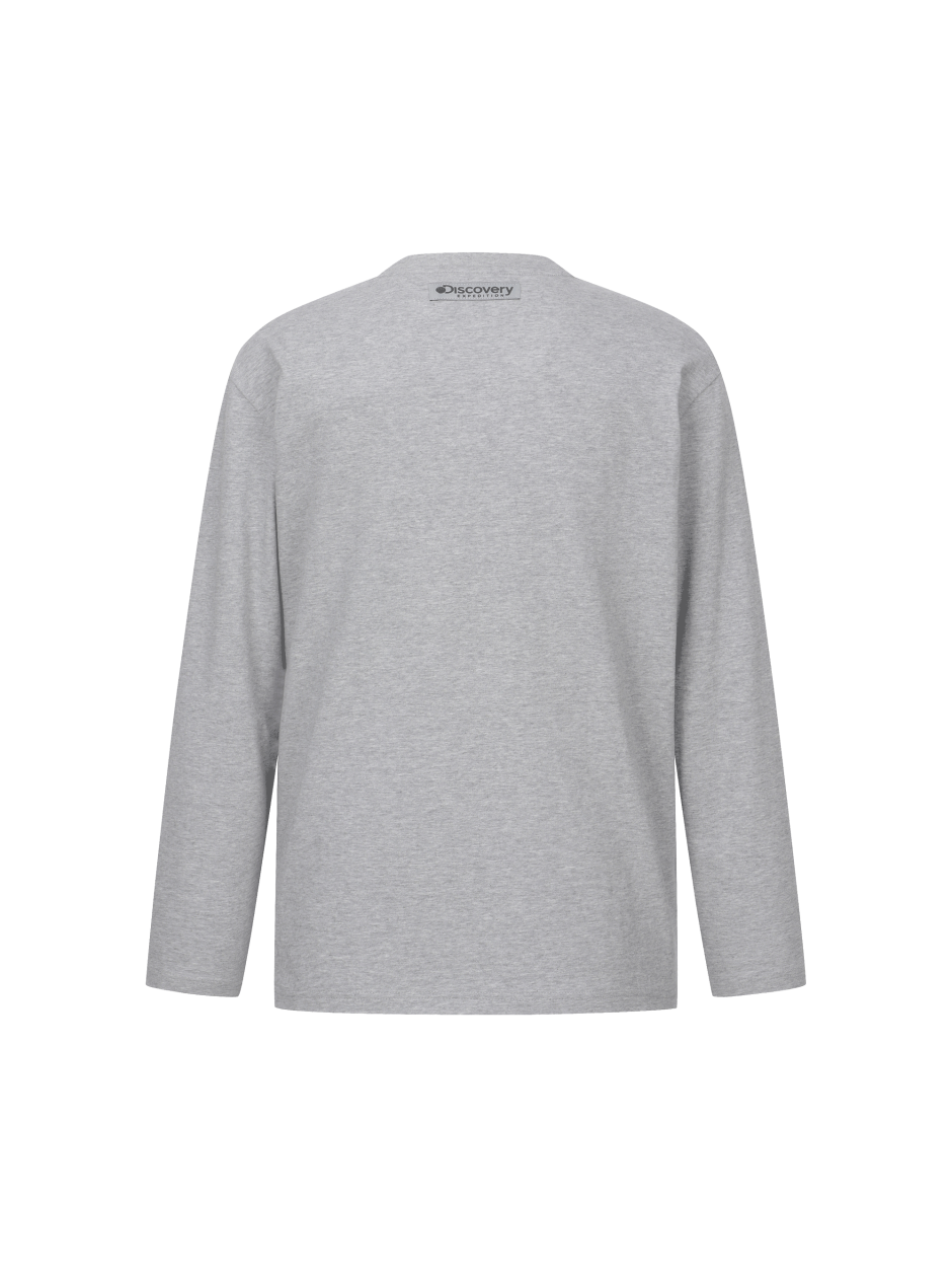 Discovery 圓領 棉質 Air Heat 小LOGO 長袖 淺灰色 男