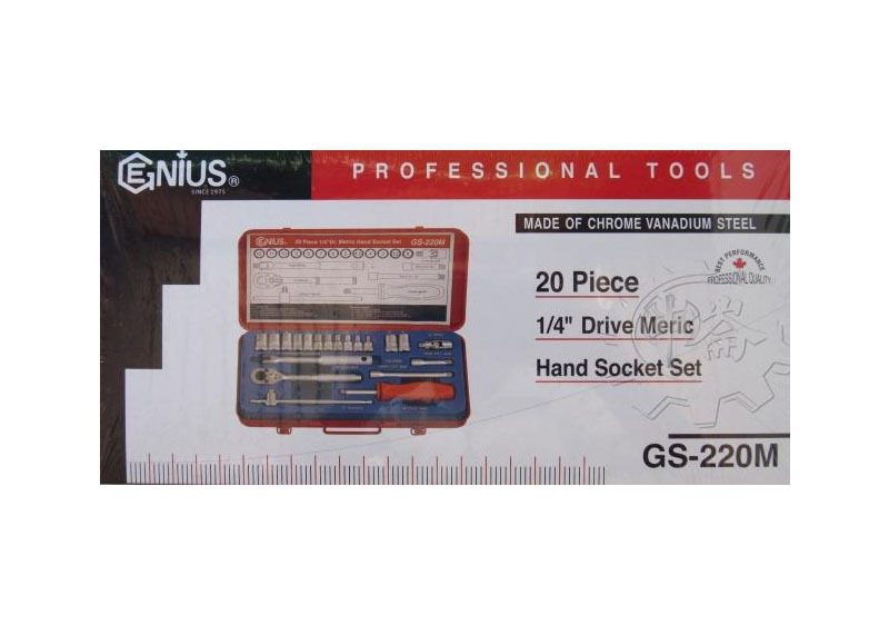 ＊中崙五金【附發票】加拿大GENIUS 20件組 專業級2分套筒組 6角+8角套筒 附棘輪板桿 GS-220M