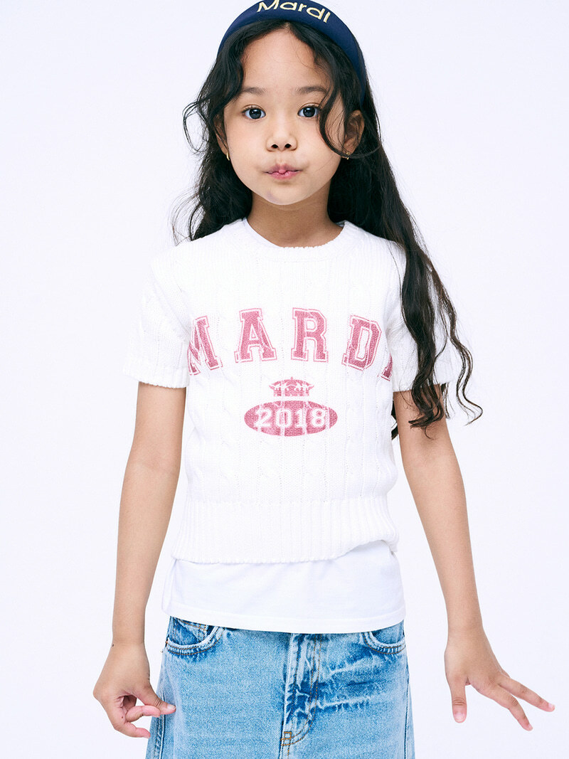 Mardi Mercredi KIDS CABLE KNIT HALF SLEEVE VINTAGE PRINT_IVORY BURGUNDY