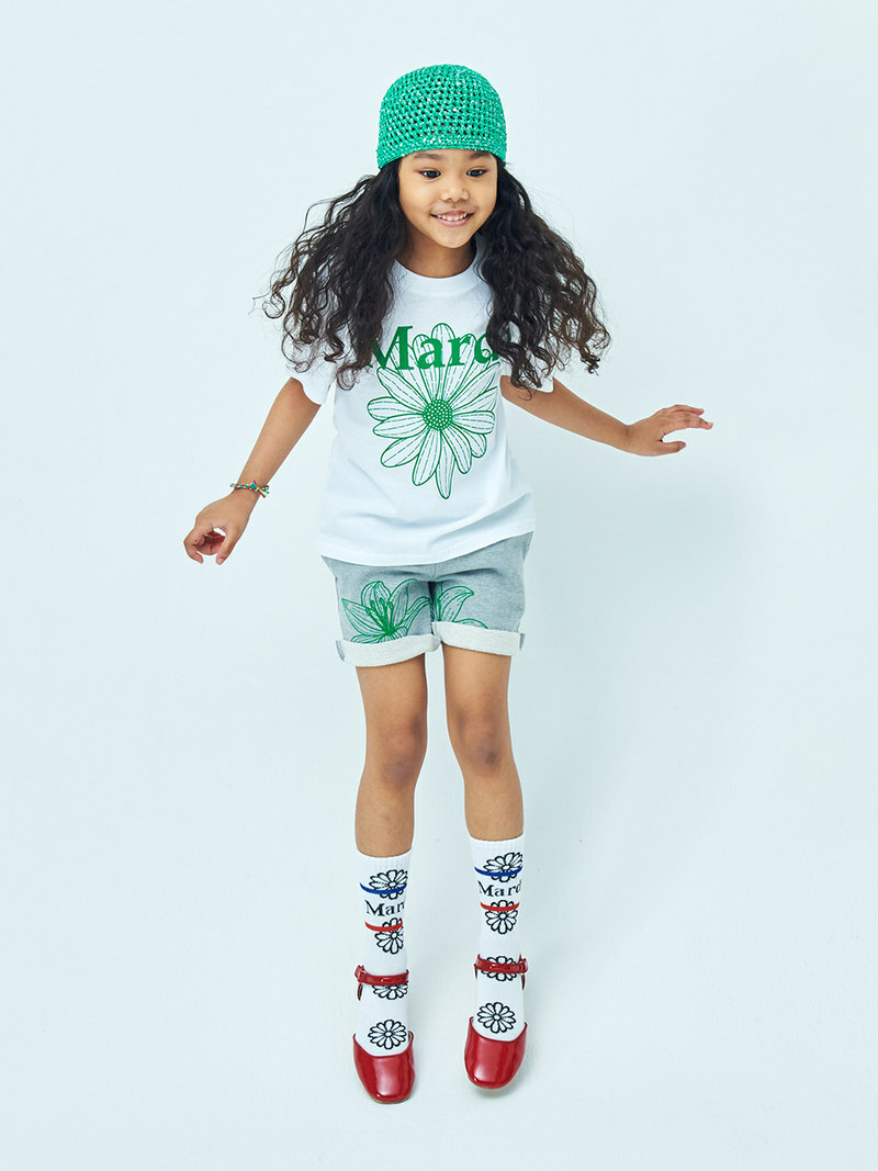 Mardi Mercredi KIDS TSHIRT FLOWERMARDI_WHITE GREEN