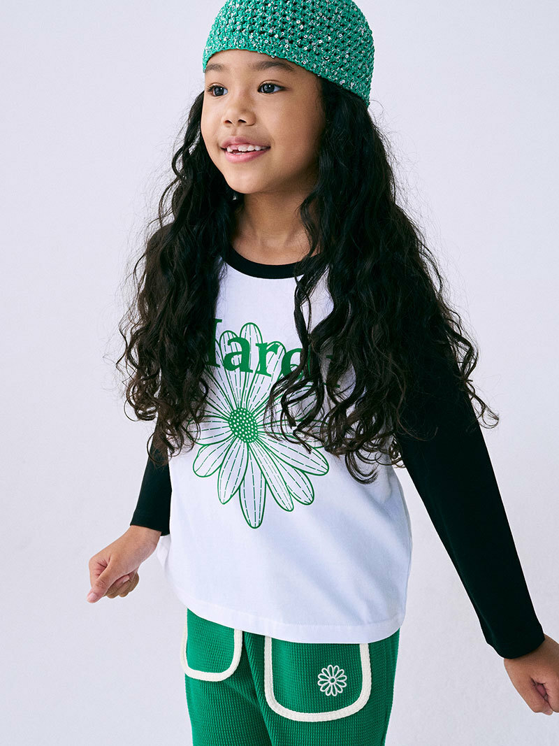 Mardi Mercredi KIDS TSHIRT RAGLAN FLOWERMARDI_BLACK GREEN