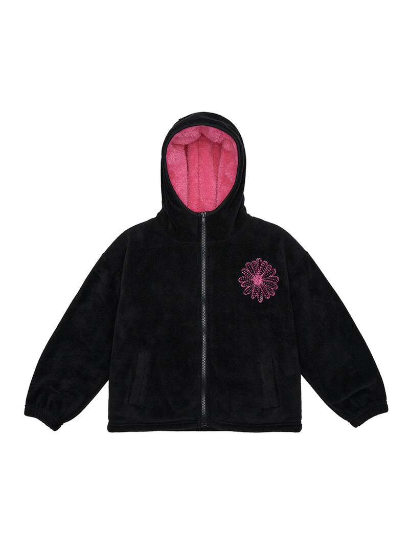 Mardi Mercredi KIDS FLEECE HOODY ZIPUP DOUBLE FACE_BLACK FUSHIA
