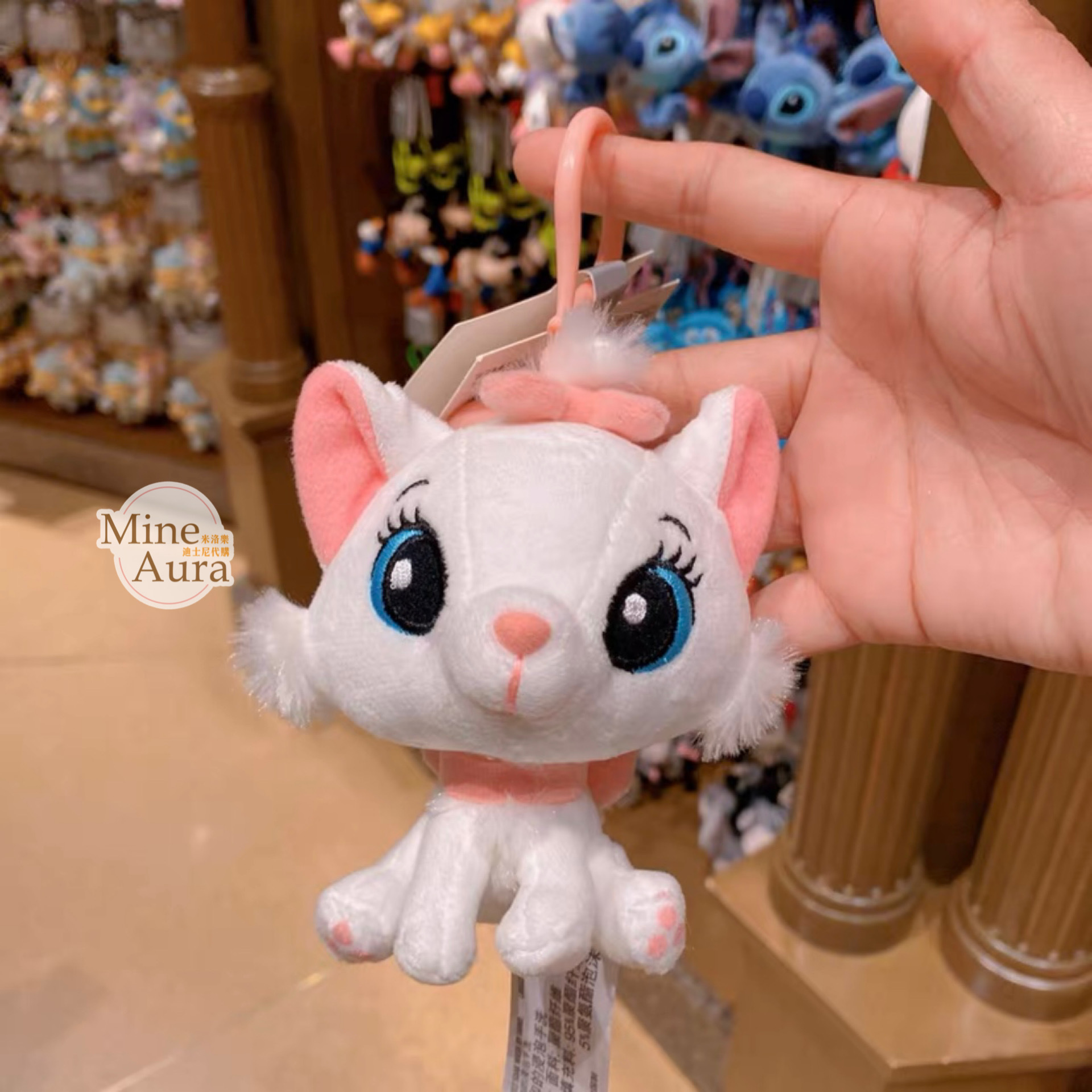 Q版 瑪莉貓 Marie 絨毛造型 鑰匙圈 吊飾 -上海迪士尼樂園