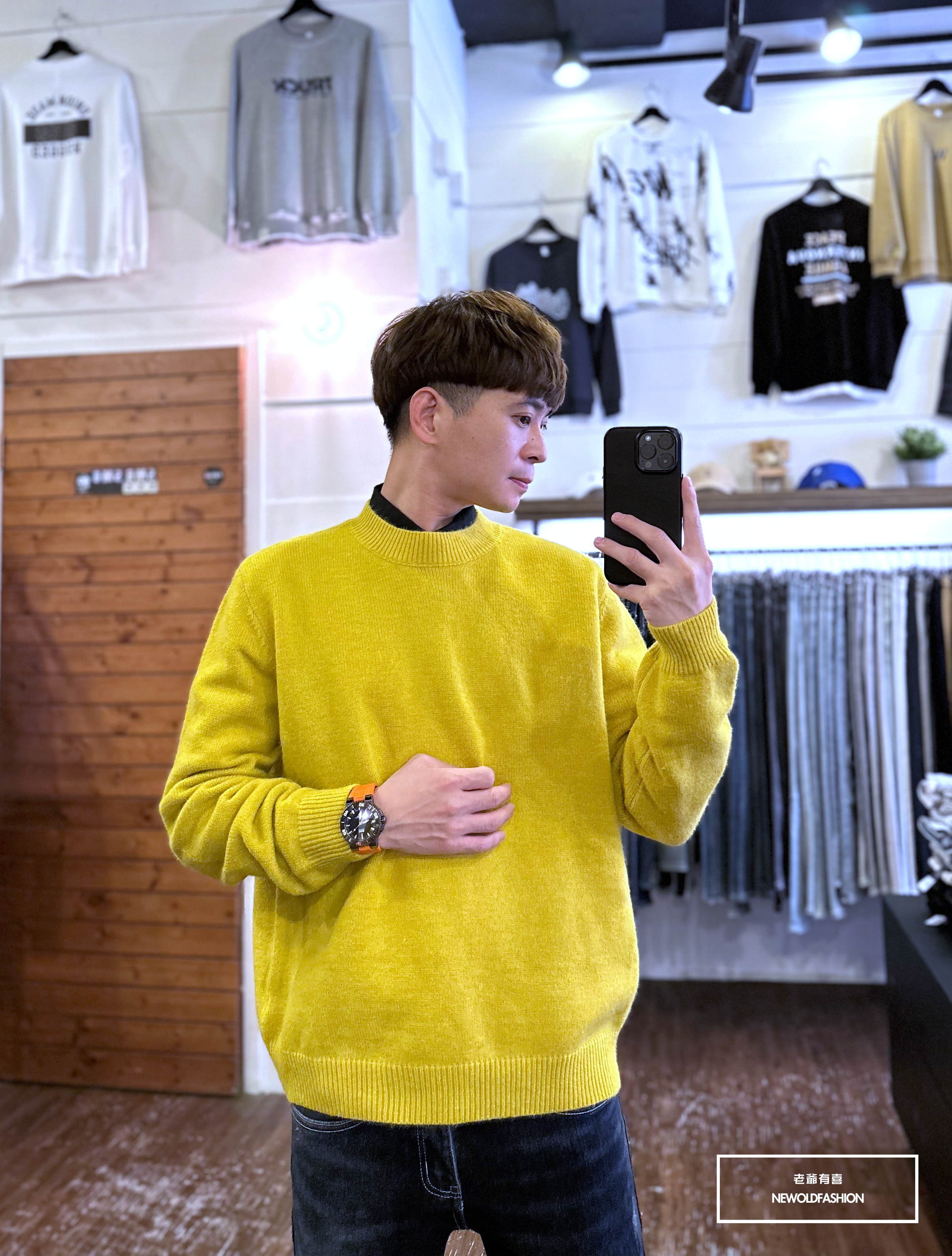 『新品上市』重磅圓領毛呢素色針織衫-芥末黃(NOF221067001)