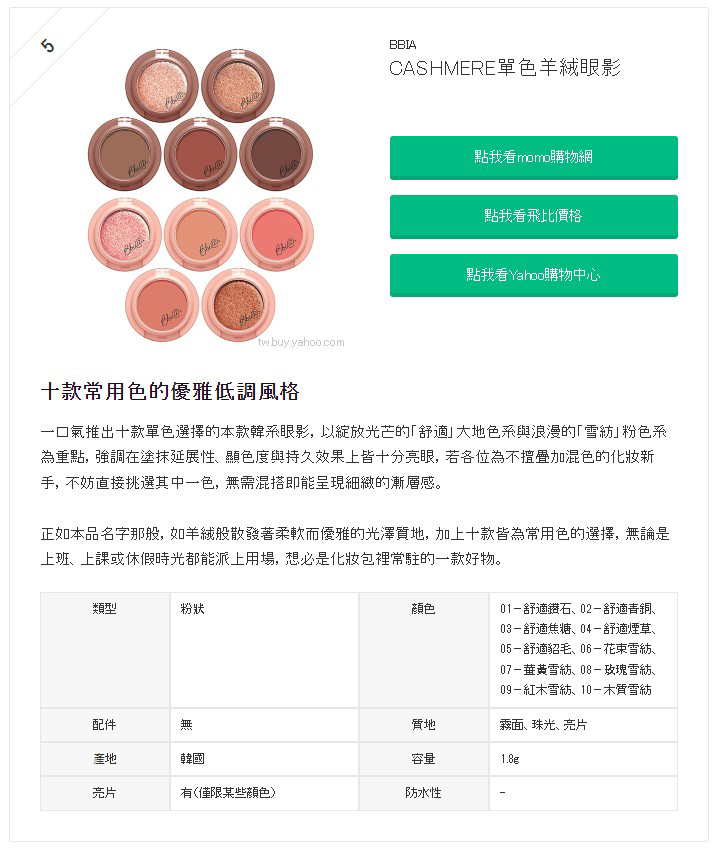 十大韓國眼影推薦排行榜