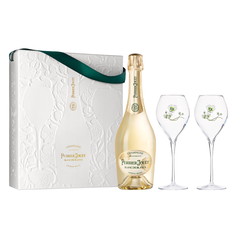 Perrier Jouet Blanc de Blancs N.V. Champagne France with Flutes Gift Set