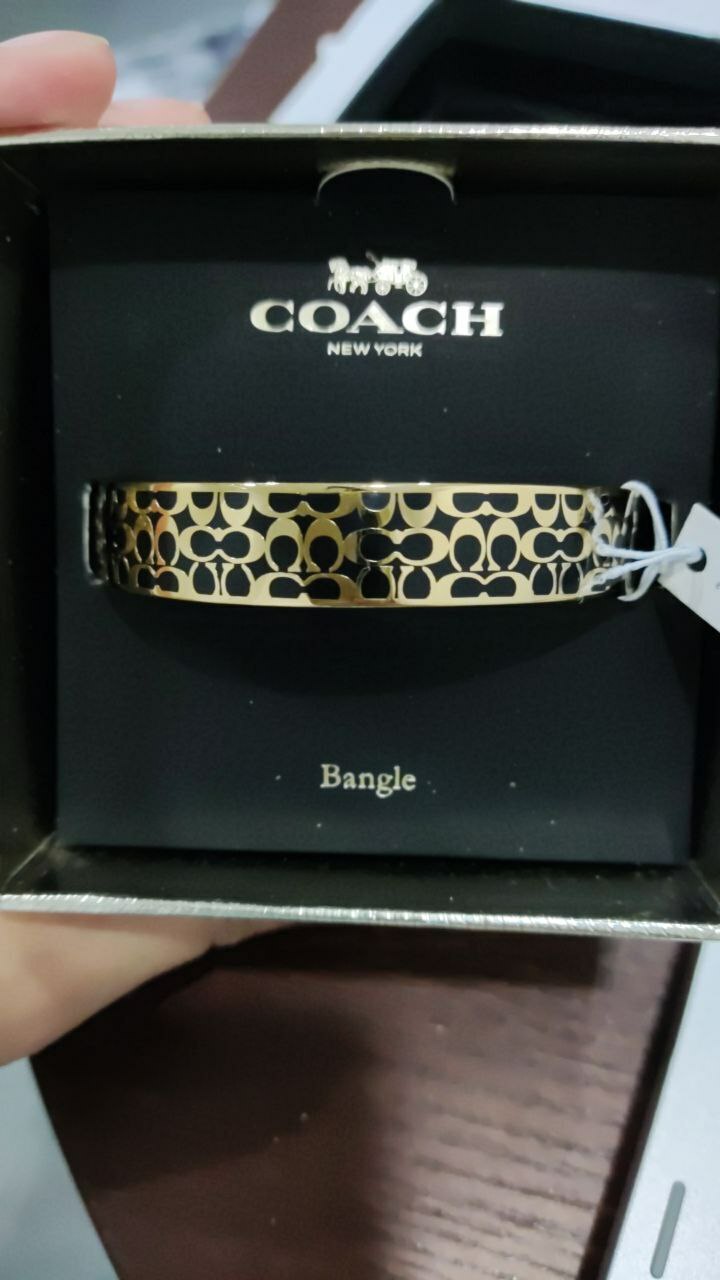 [S] COACH ENAMEL BANGLE/BRACELET,GOLD TONE/BLACK, FINAL SALE 889295444412 (SCO131)