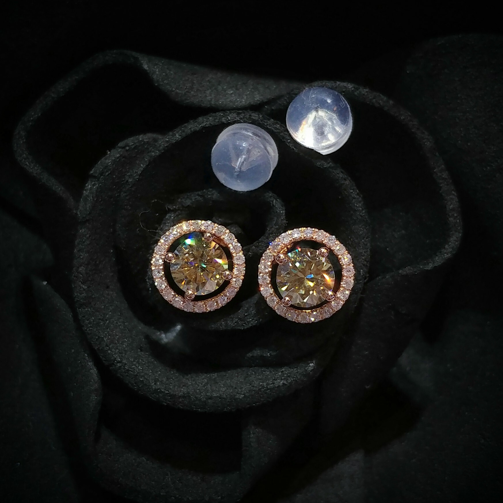 18K Rose Gold 0.87ct Light Brown Diamond Earrings