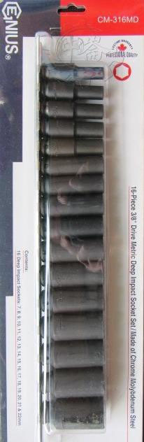 ＊中崙五金【附發票】加拿大GENIUS 專業級 3分 加長型氣動套筒組 16件組 黑鋼6角套筒組 CM-316MD