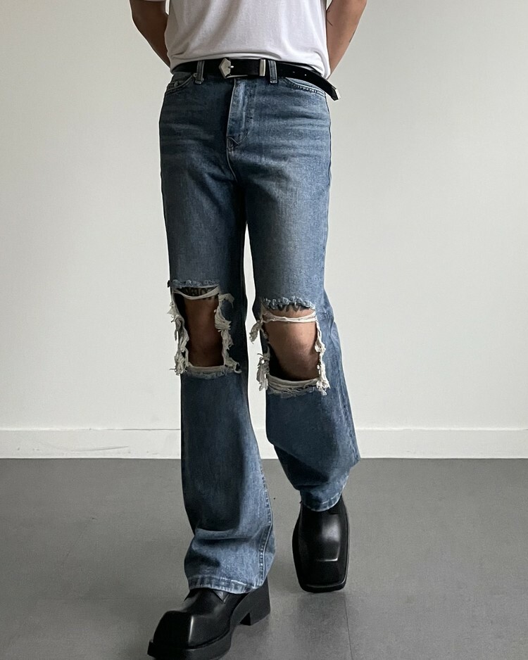 SLP破洞靴型裁剪牛仔褲