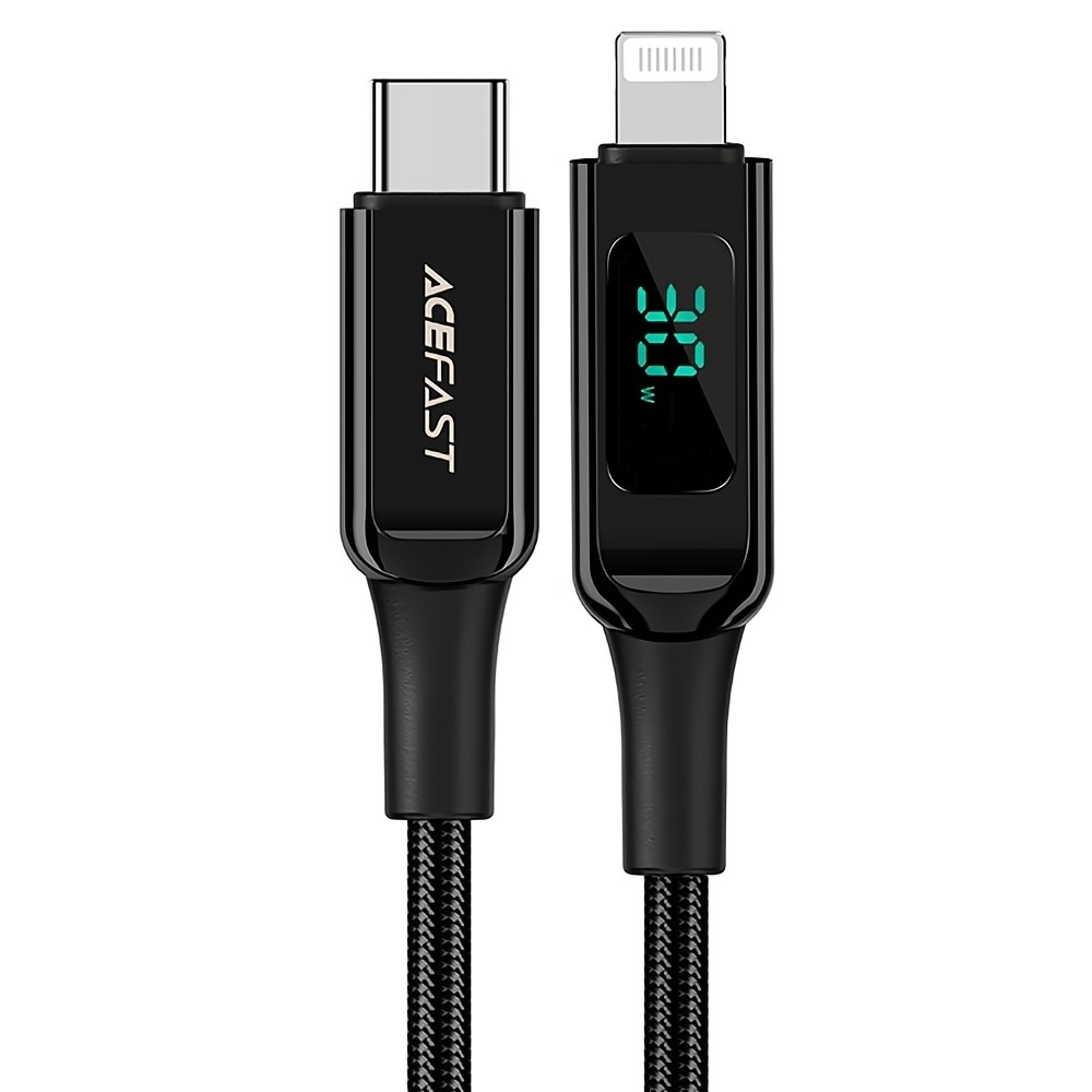 ACEFAST 鋅合金數顯編織PD充電數據線-C6-01-黑色