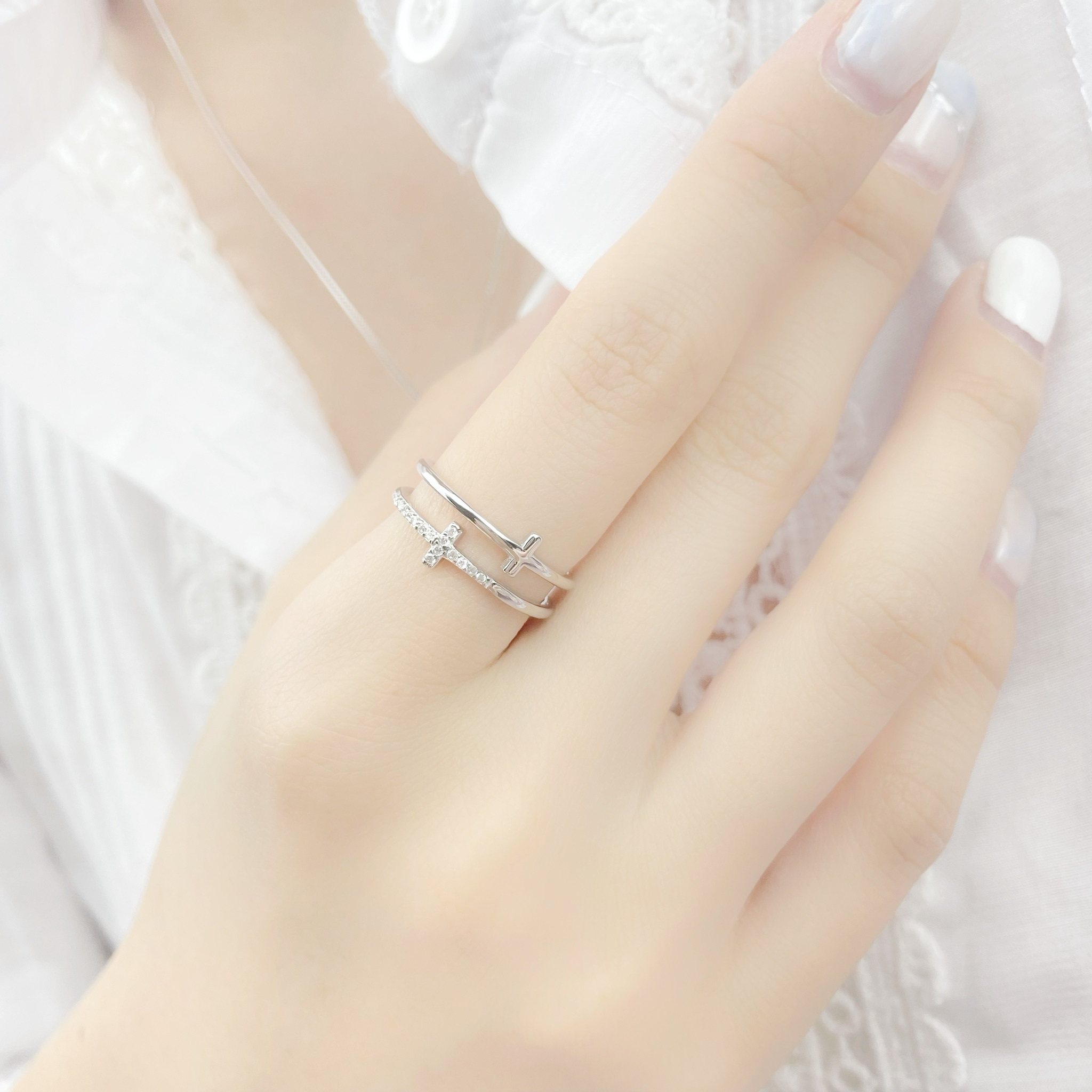 | 925純銀・ 白金・ 玫瑰金 | 重複相遇雙層戒指 （銀/玫瑰金) | RI0463 |