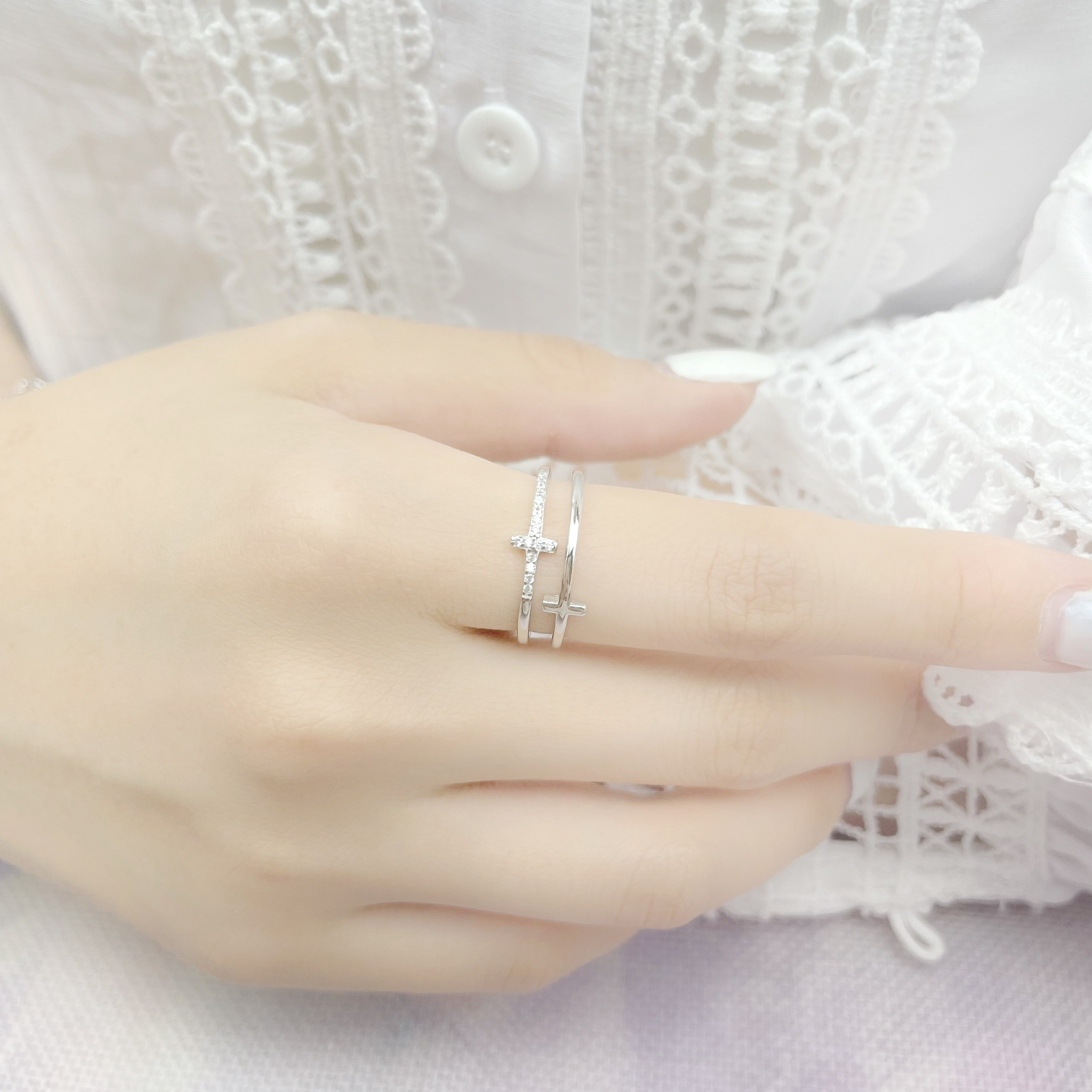 | 925純銀・ 白金・ 玫瑰金 | 重複相遇雙層戒指 （銀/玫瑰金) | RI0463 |