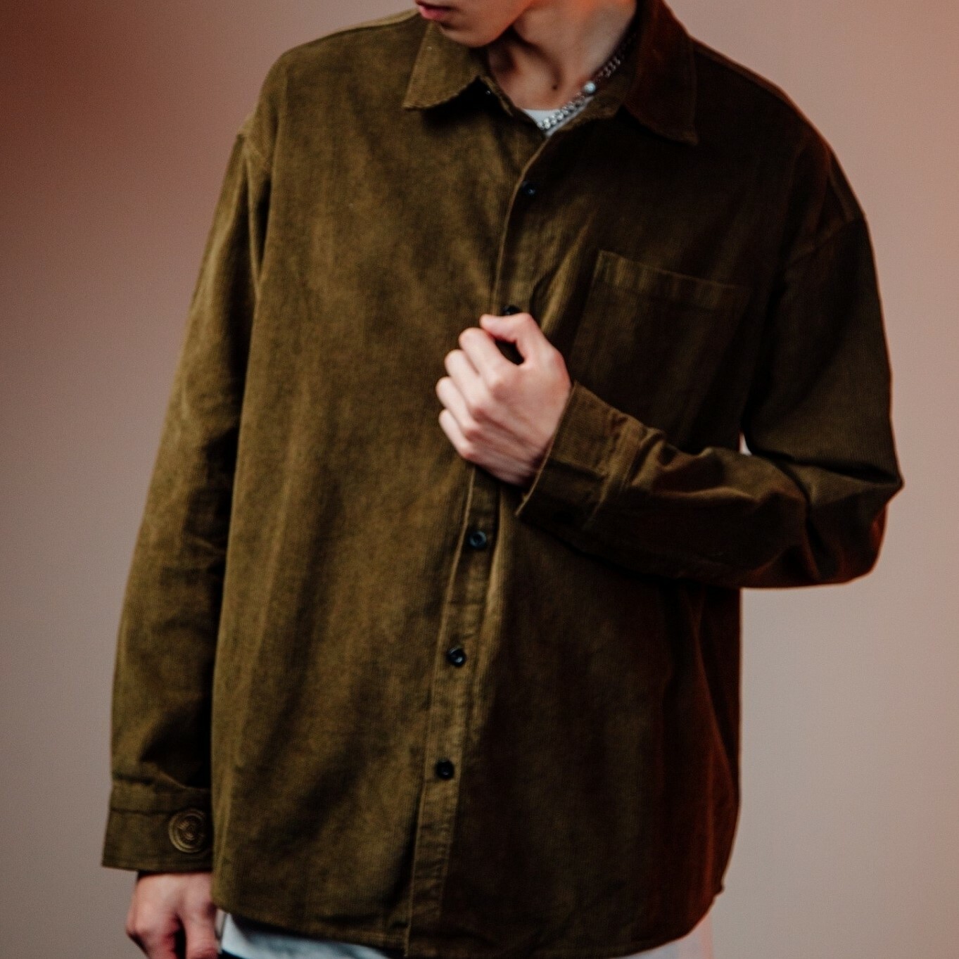 XCTRL 家紋燈芯絨長袖襯衫-綠