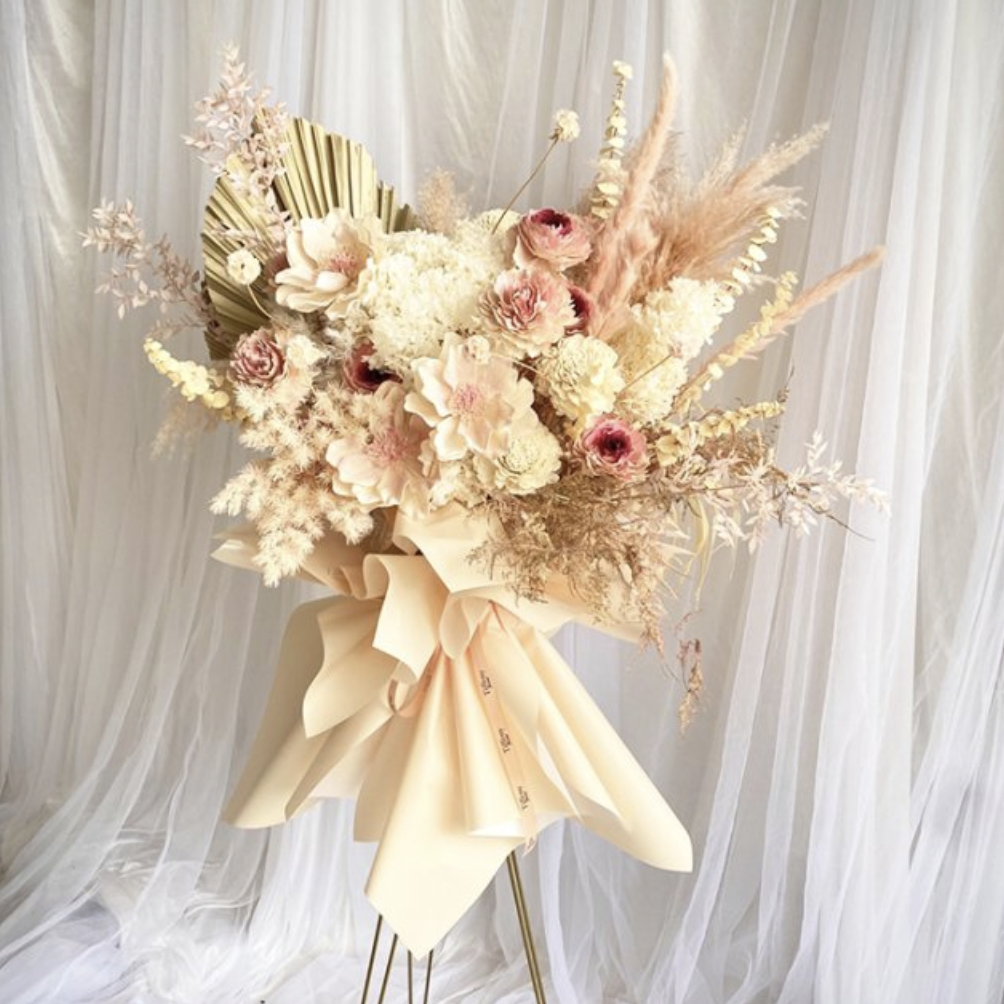時髦米白・乾燥花高架花籃 開幕花籃