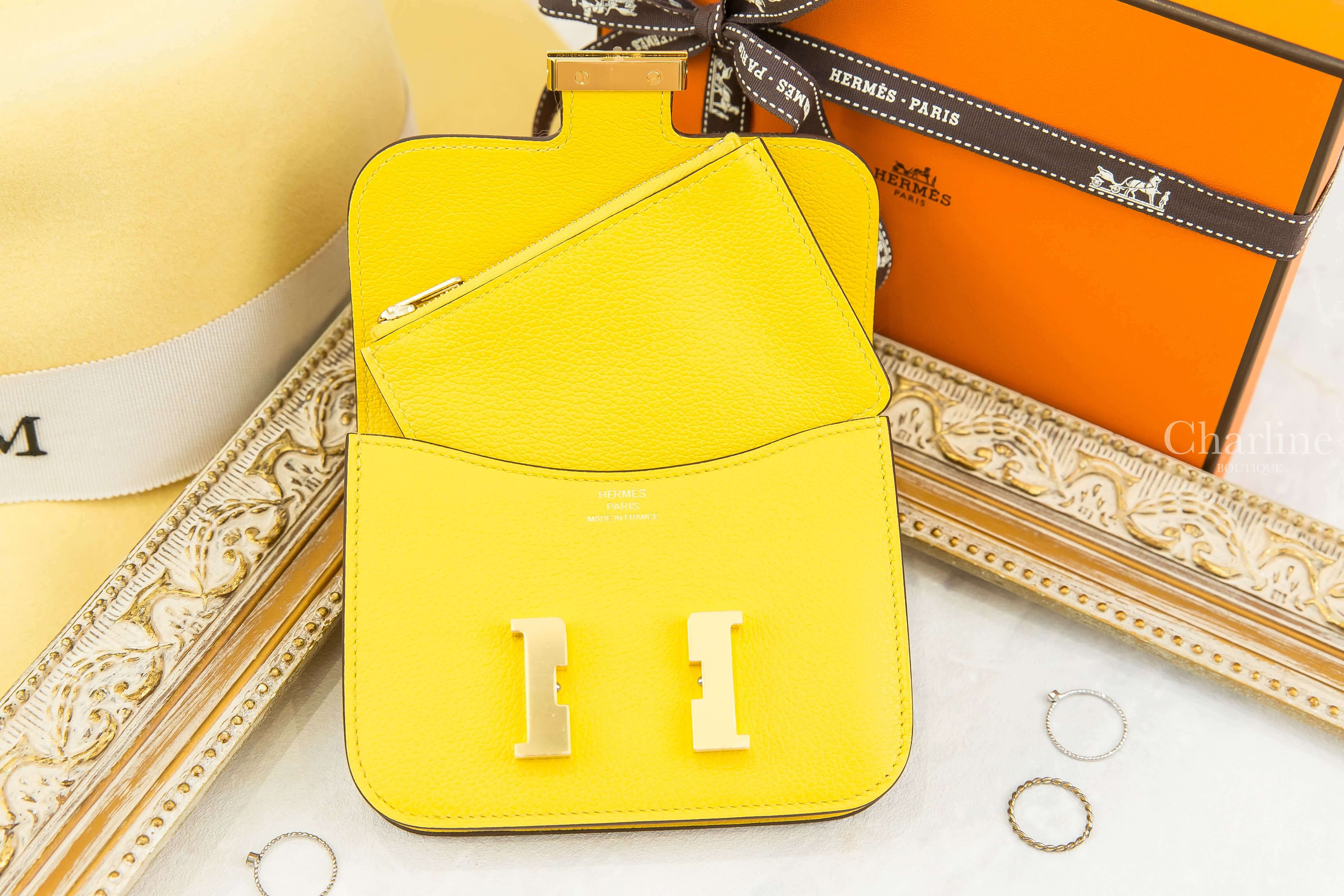 Hermès Constance Slim Wallet 9O Jaune De Naples Evercolor U刻那不勒斯黃金釦短夾-Charline Boutique 精品代購