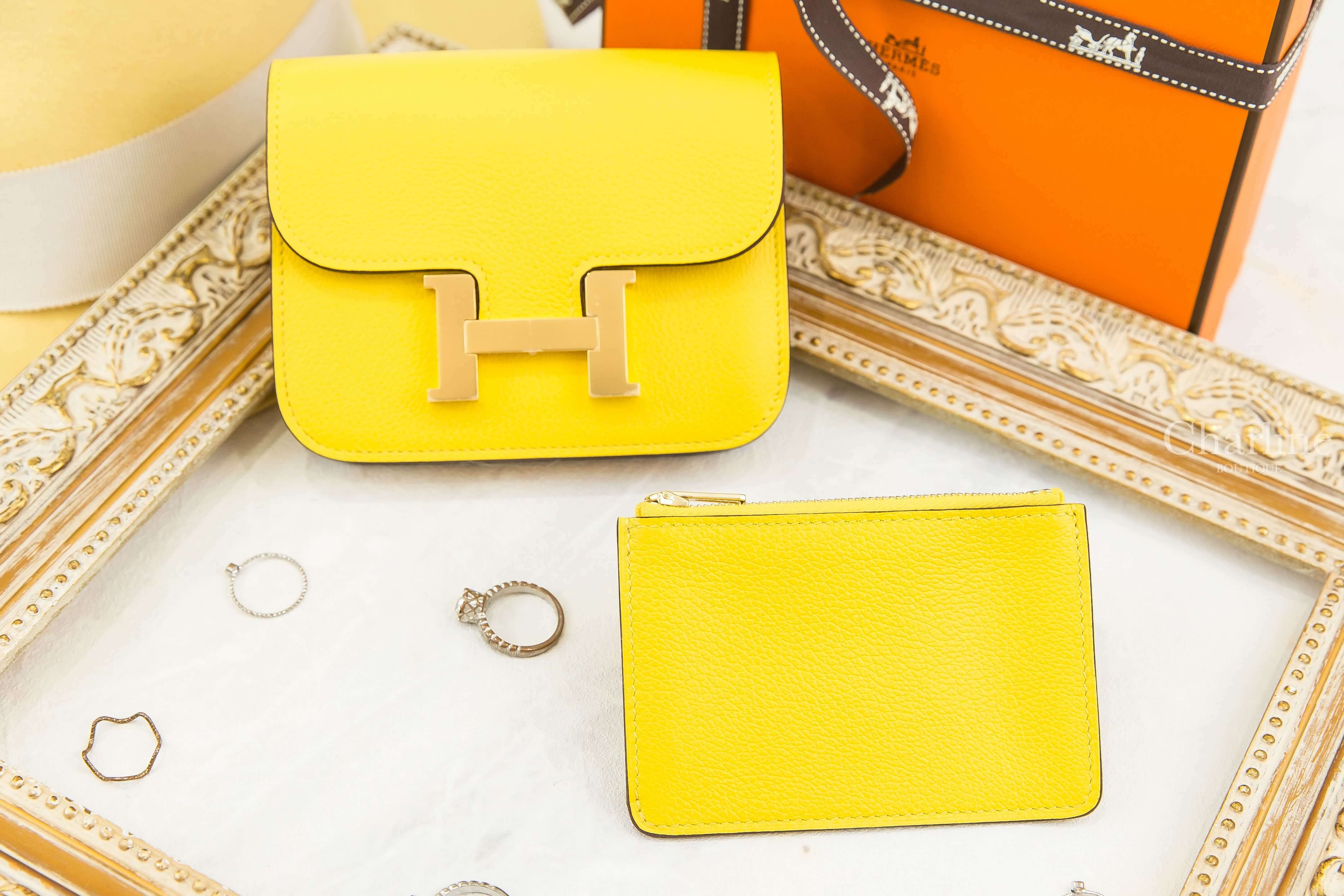 Hermès Constance Slim Wallet 9O Jaune De Naples Evercolor U刻那不勒斯黃金釦短夾-Charline Boutique 精品代購