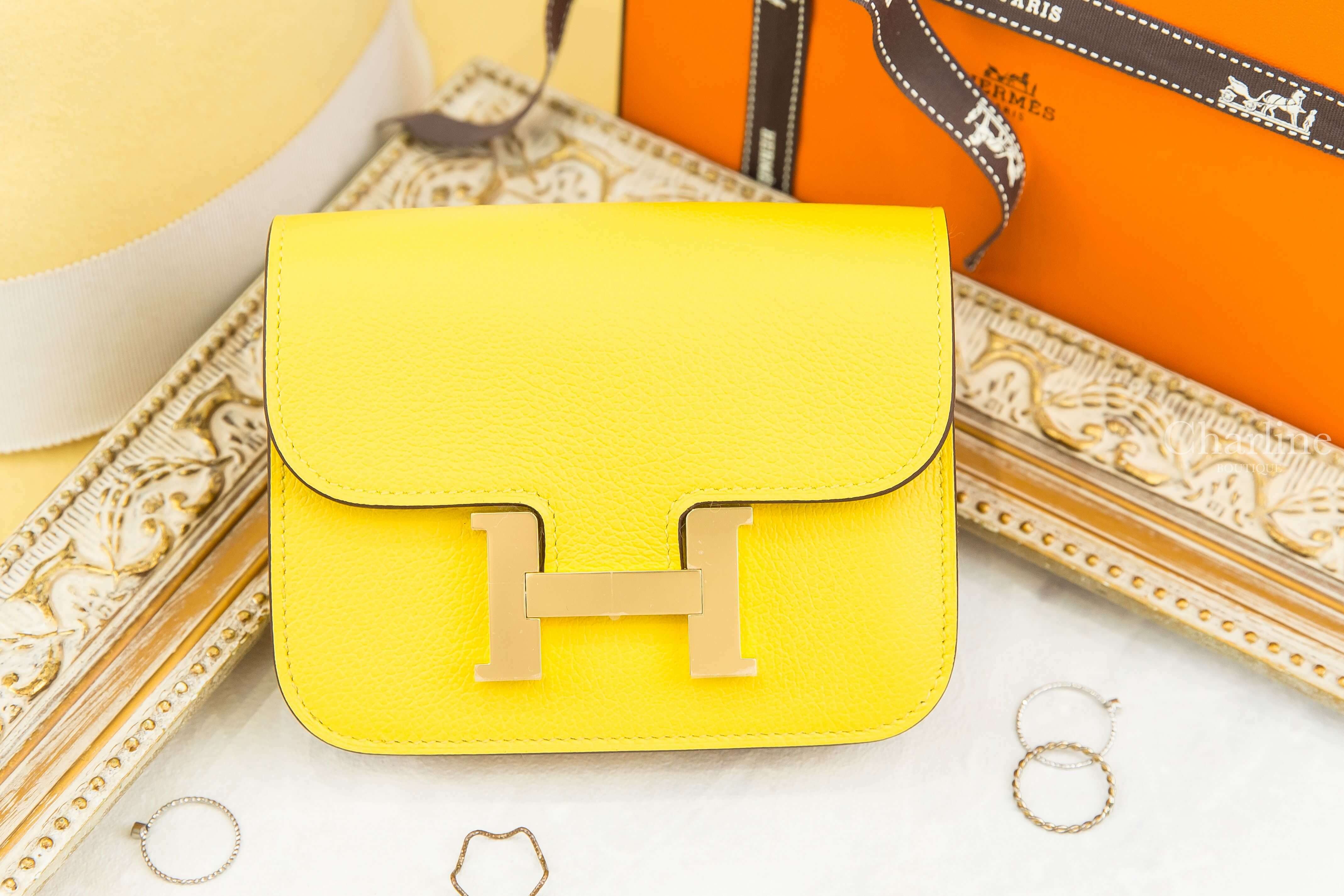 Hermès Constance Slim Wallet 9O Jaune De Naples Evercolor 那不勒斯黃金釦短夾