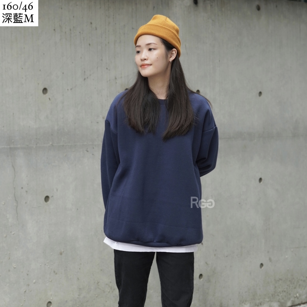 #98015 韓版內刷毛簡約素面落肩大學T