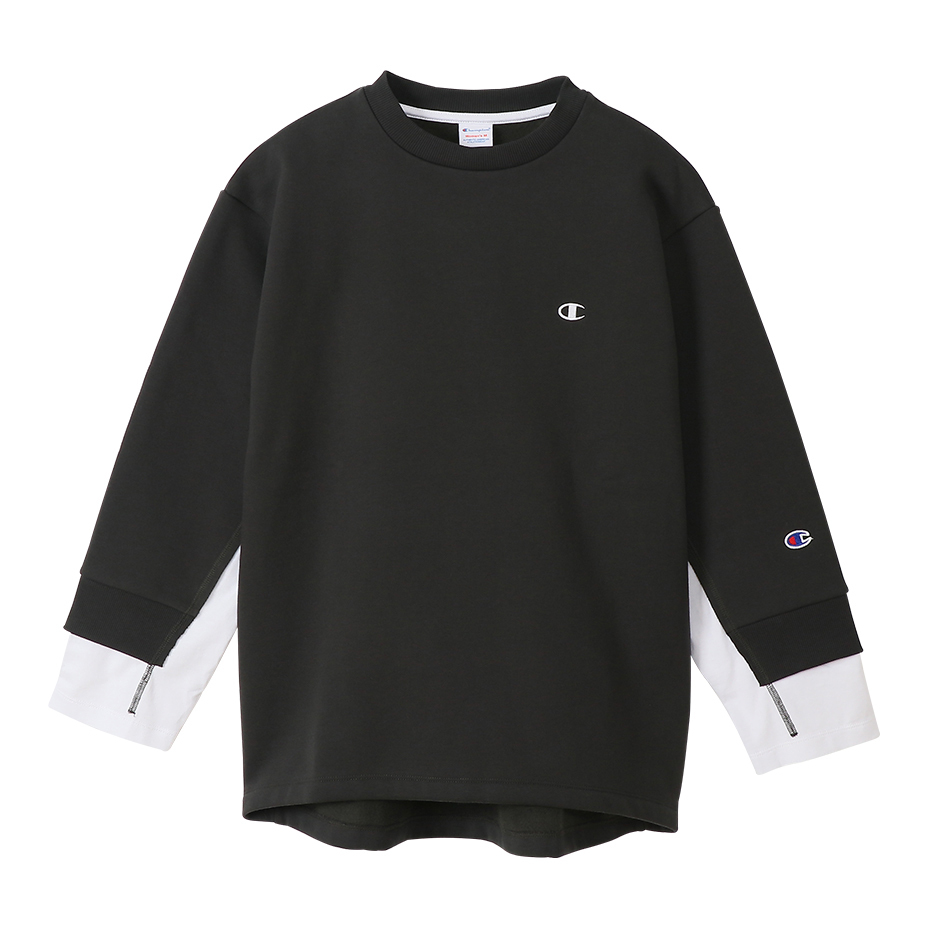 女款-圓領上衣 下擺拼接-黑色（CW-U015-055）