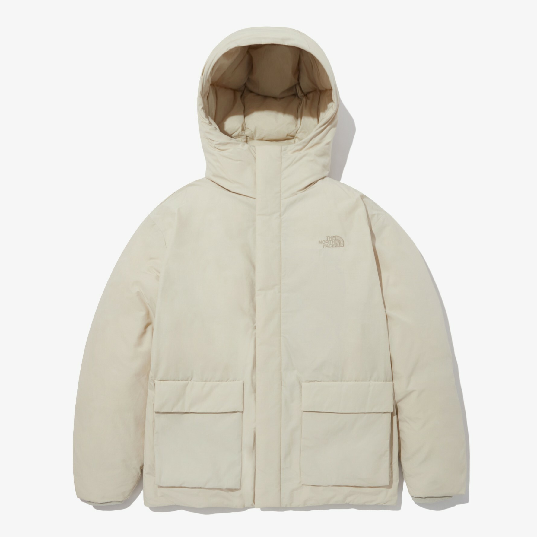 THE NORTH FACE PRAISE DOWN JACKET 大口袋 連帽 羽絨外套 米白 NJ1DN67B