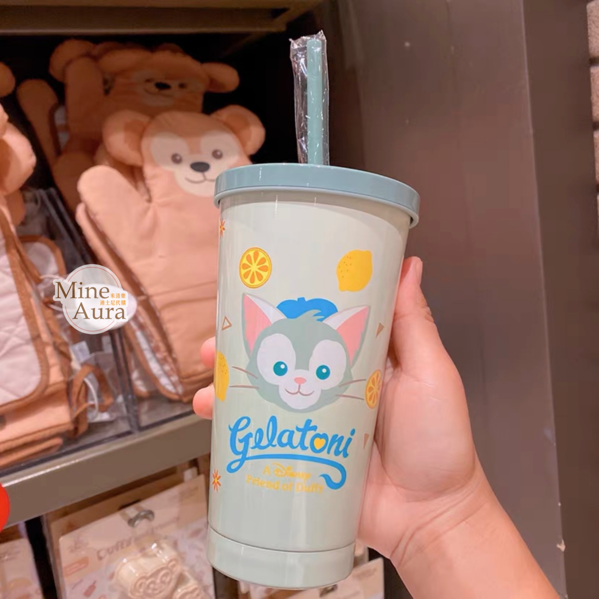 傑拉托尼 畫家貓 Gelatoni 不鏽鋼 吸管 水杯 飲料杯 -上海迪士尼樂園
