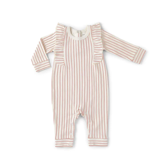 Pehr-條紋荷葉邊長袖連身衣(Dark Pink)