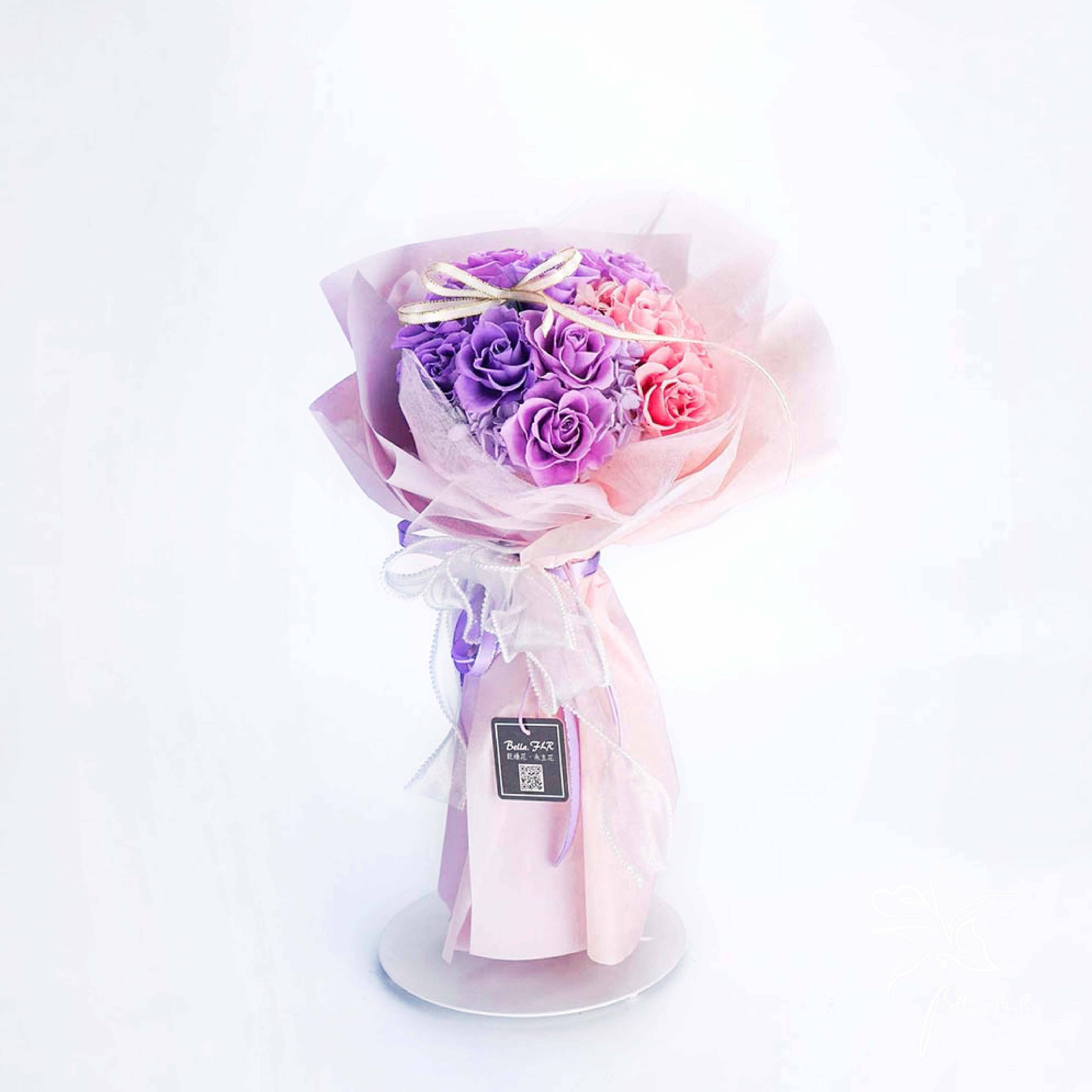 【你如少女甜而不膩】12朵永生玫瑰漸層粉紫花束