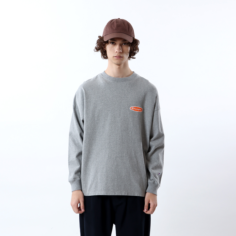 男款-CASUAL落肩Logo長Tee-灰色（C3-W413-070）