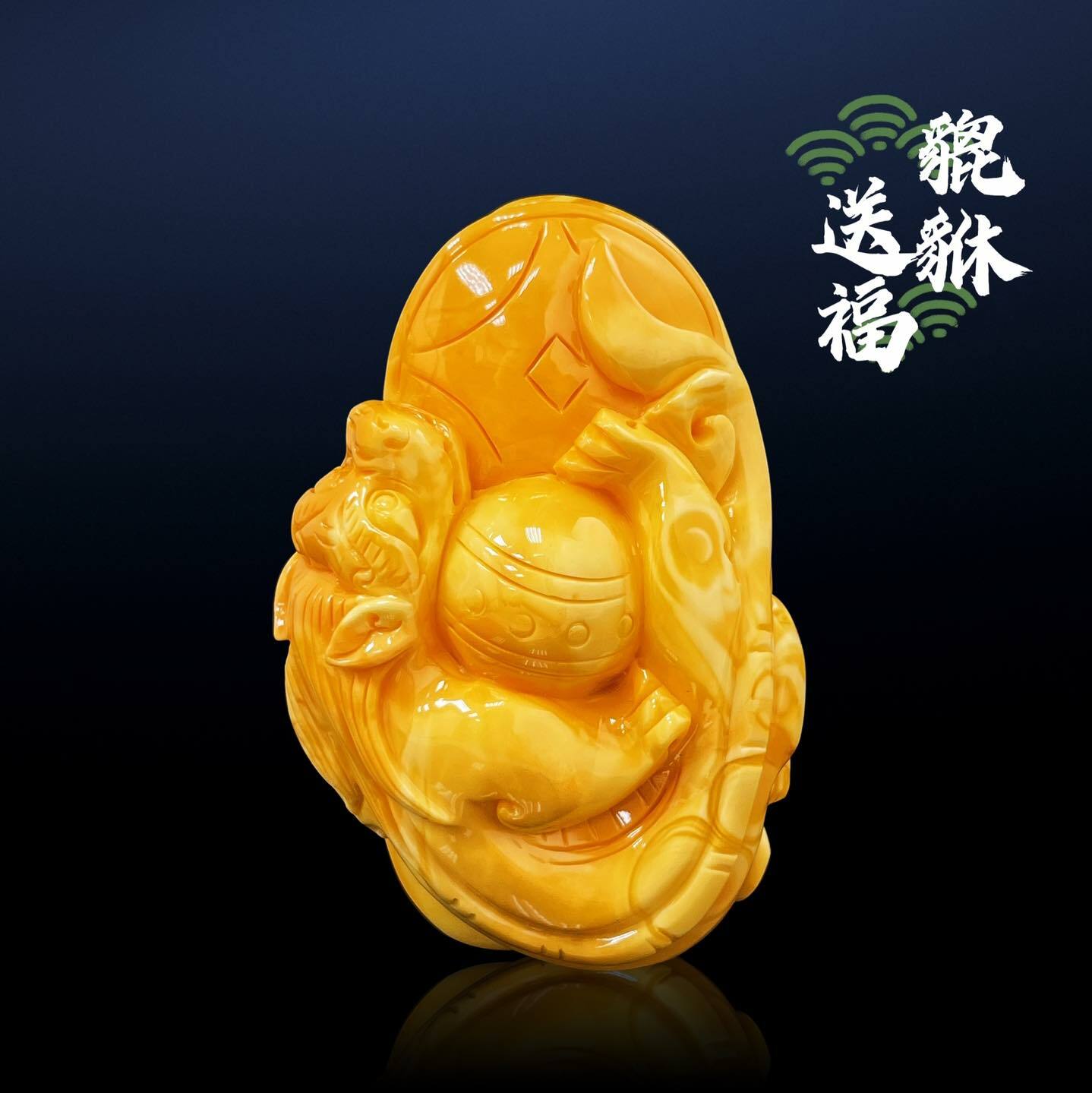 (已結緣)傳家款天然氧化白蜜蠟立體精雕貔貅擺掛件