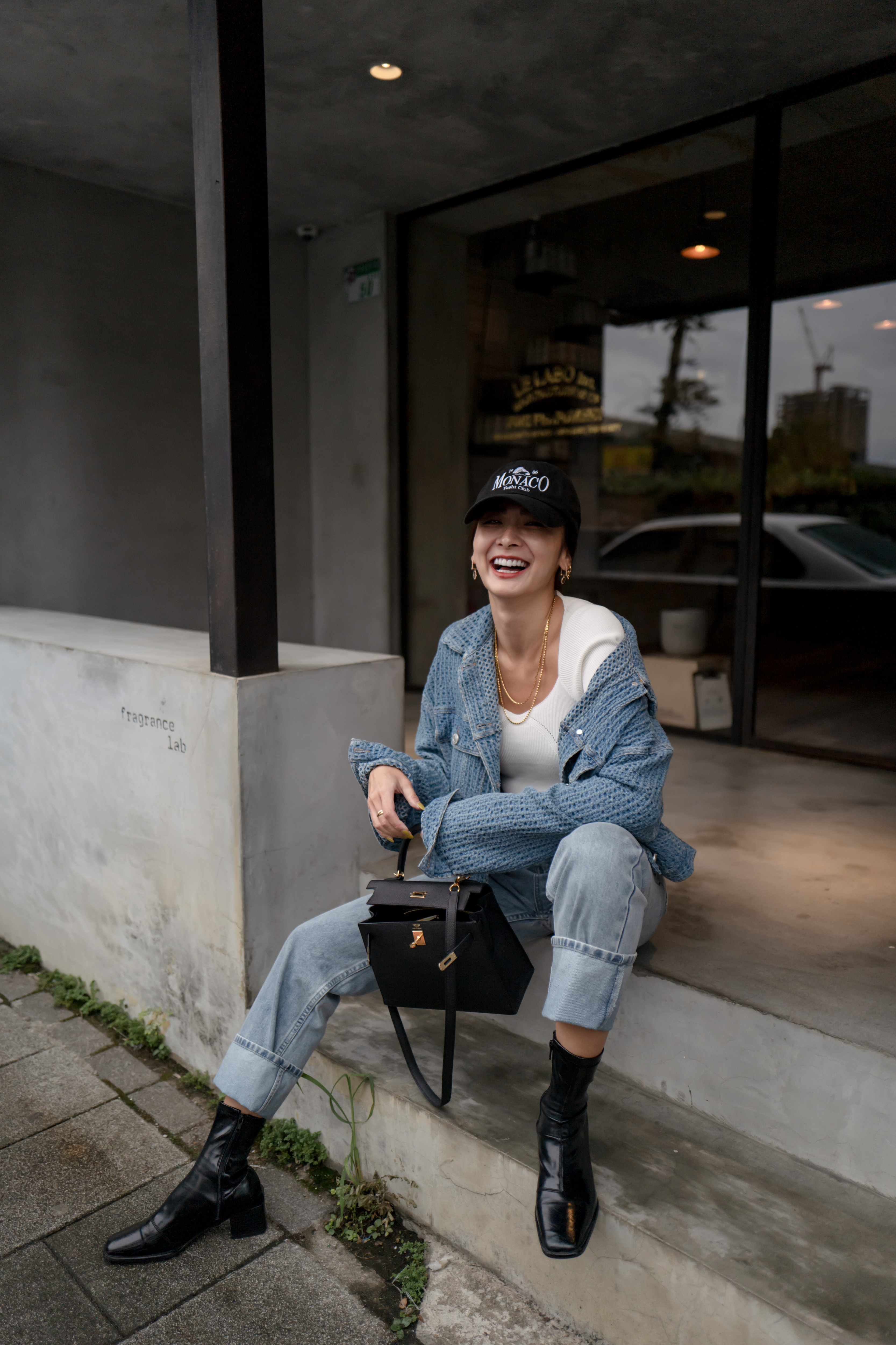 時髦粗跟方頭靴（4色）