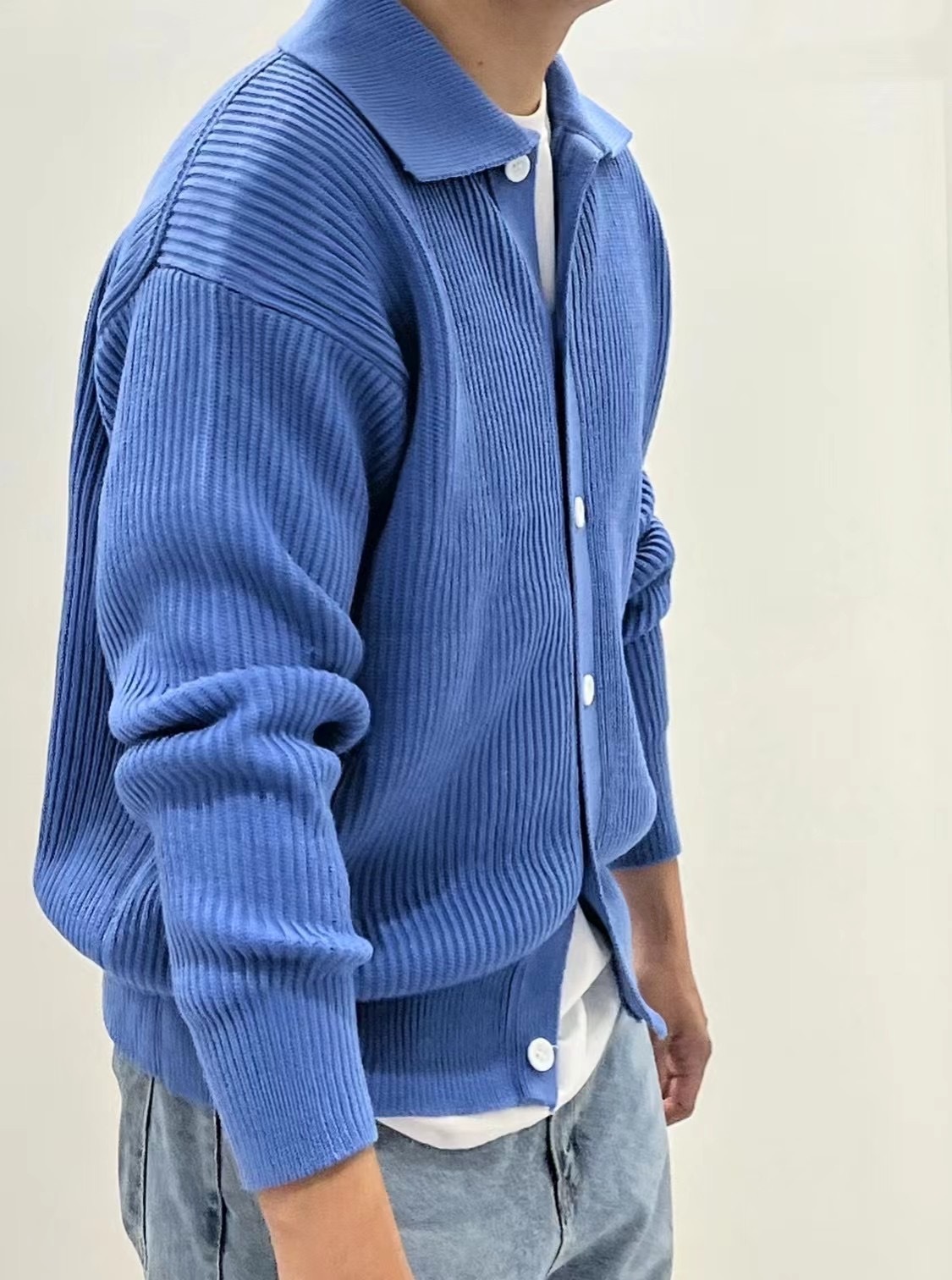 現貨藍色｜超挺有領針織罩衫（非韓製）