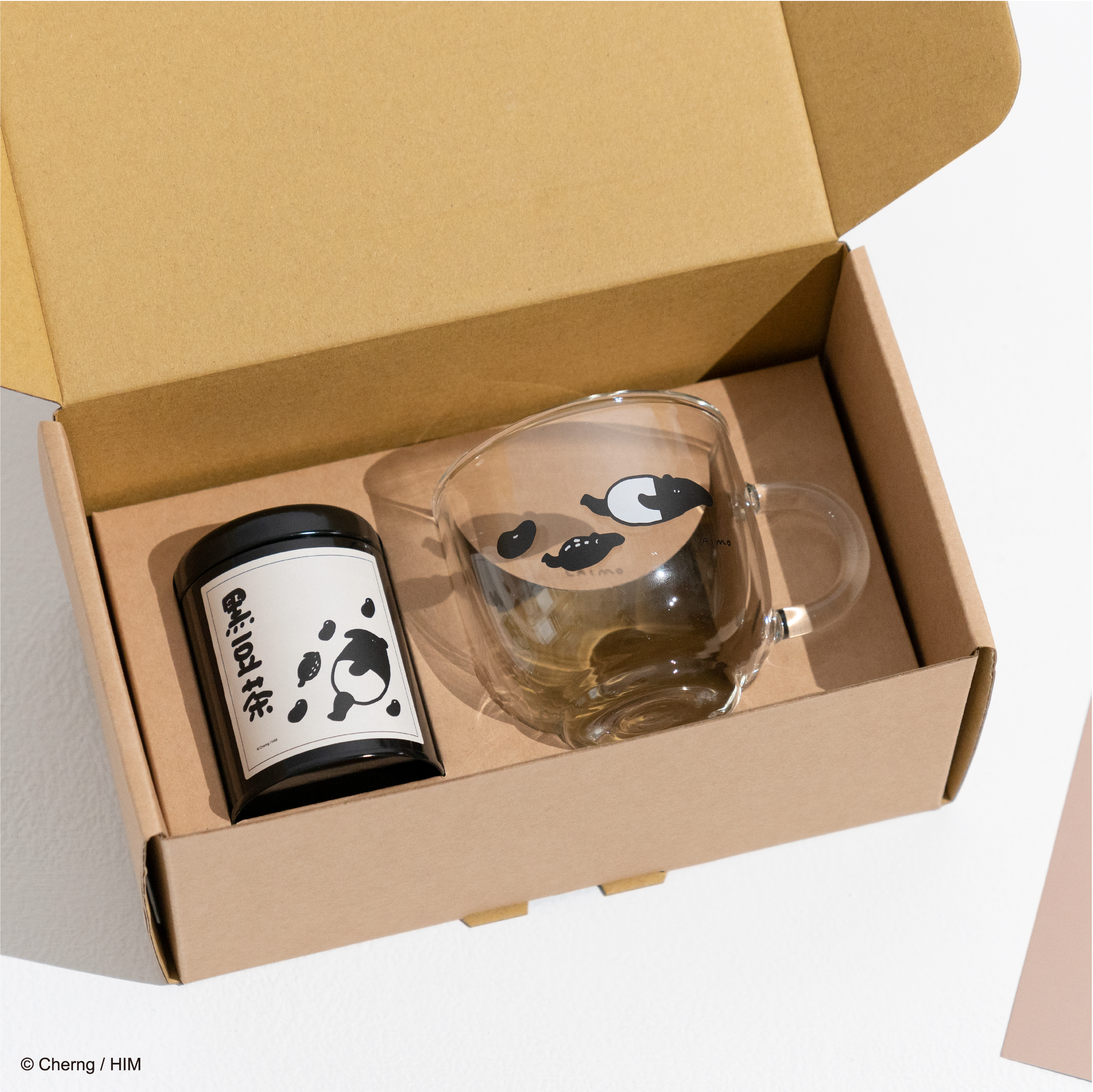 （無茶版）【慢慢挑x馬來貘「貘豆喫茶」雙層玻璃杯禮物盒】400ml雙層玻璃杯1個＋空鐵罐1個|A.跟著貘的Flow