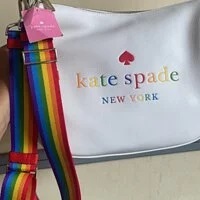 [S] KATE SPADE WKR00514 PEBBLED LEATHER RAINBOW PRIDE CROSSBODY,WHITE DOVE, 767883105443 (SKS276)