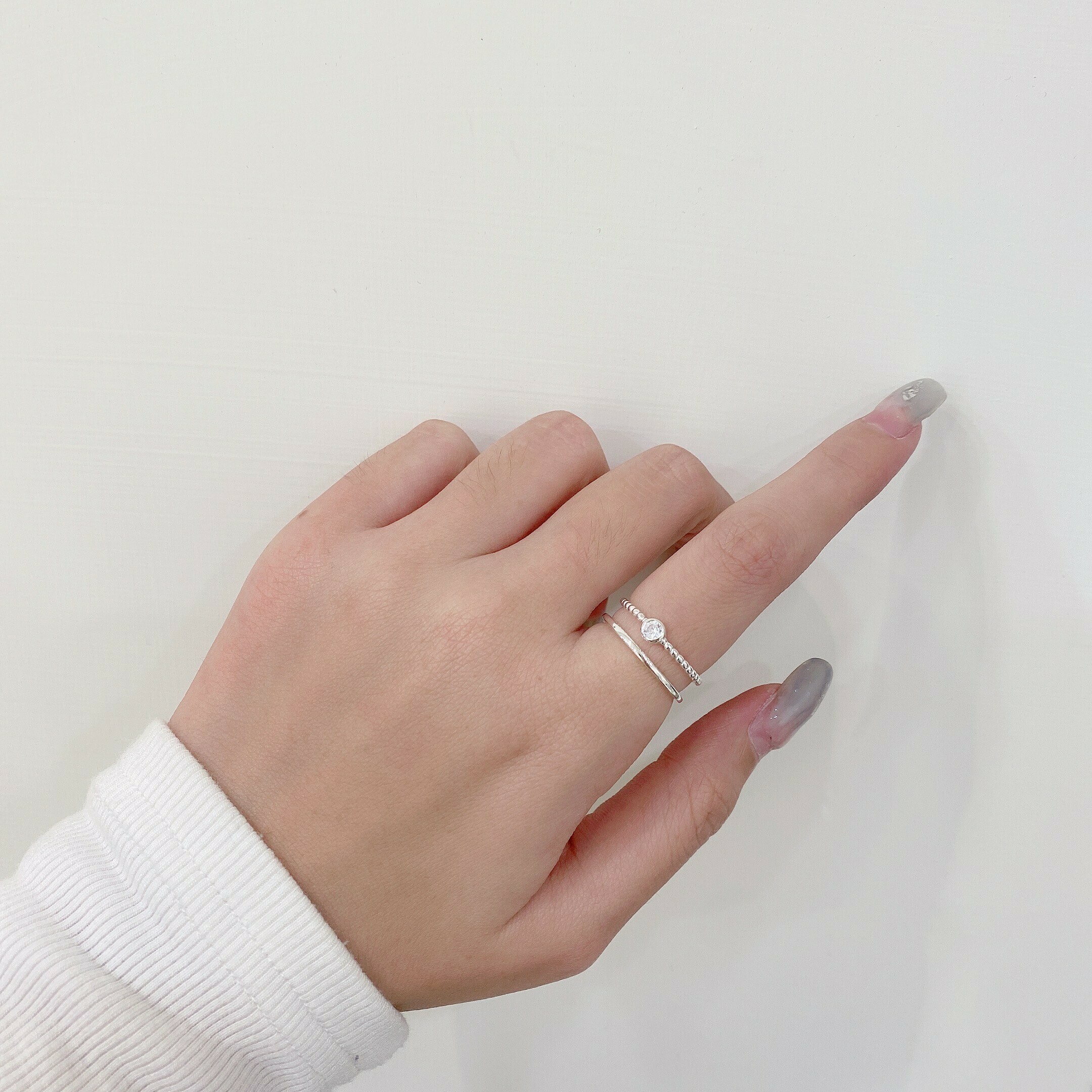 雙層圓鑽開口純銀戒指