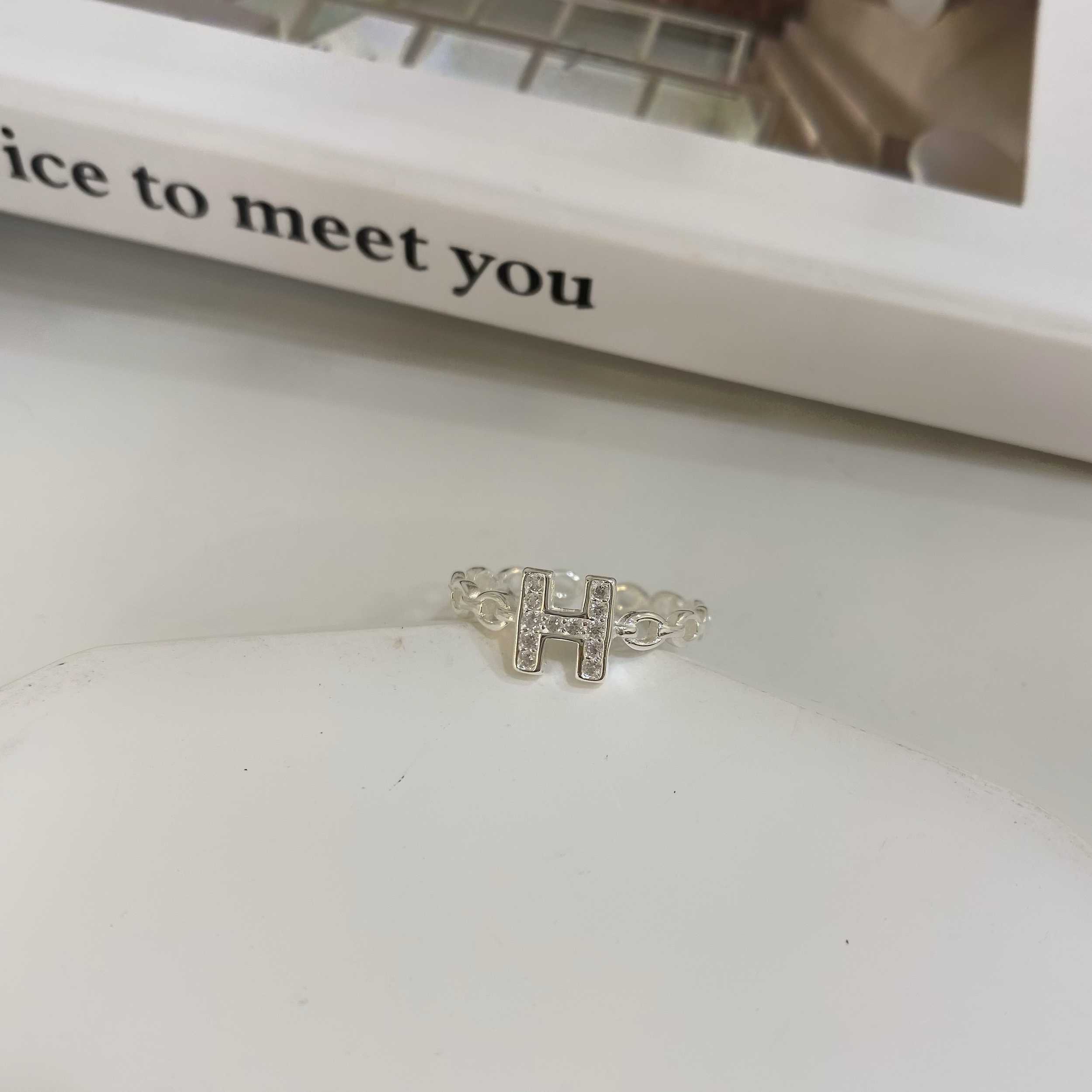 H字小鑽鏈條純銀戒指